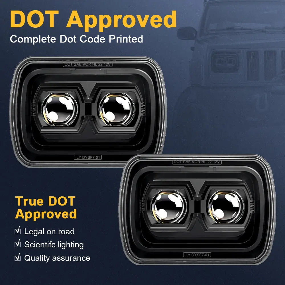 110W 5x7 Inch LED Headlight High/Low Beam - Sealed Beam Replacement for Jeep Wrangler YJ TJ JK Cherokee XJ & Trucks - Off-Road Adventure, Night Driving, All-Weather Performance