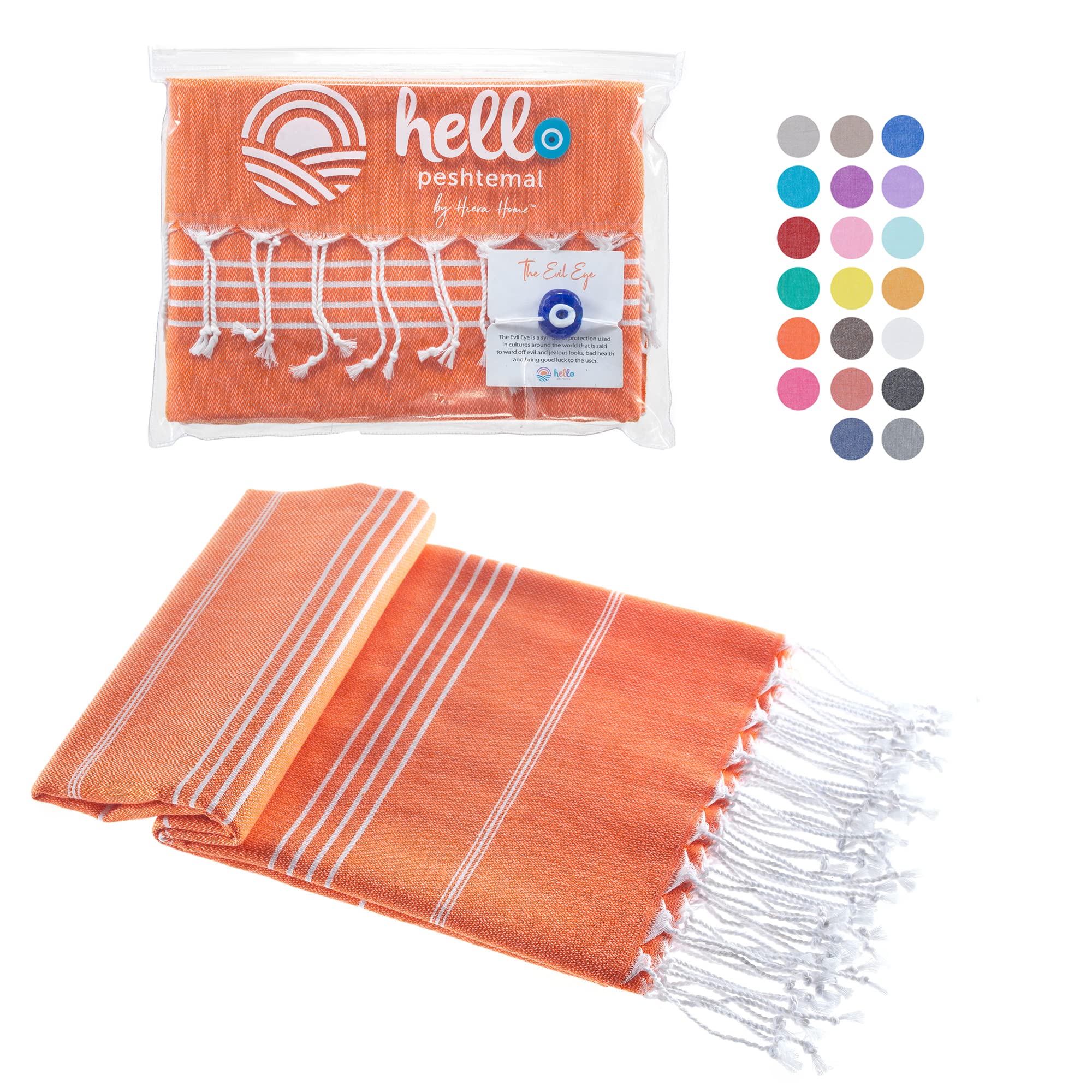 Premium Turkish Beach Towel - 100% Cotton, Ultra Soft & Absorbent, Quick Dry & Sand Free - Oversized 39x71 Inch Bath Towel for Beach, Pool, Travel & Spa - Perfect for Sunbathing, Swimming & Vacation (Orange)