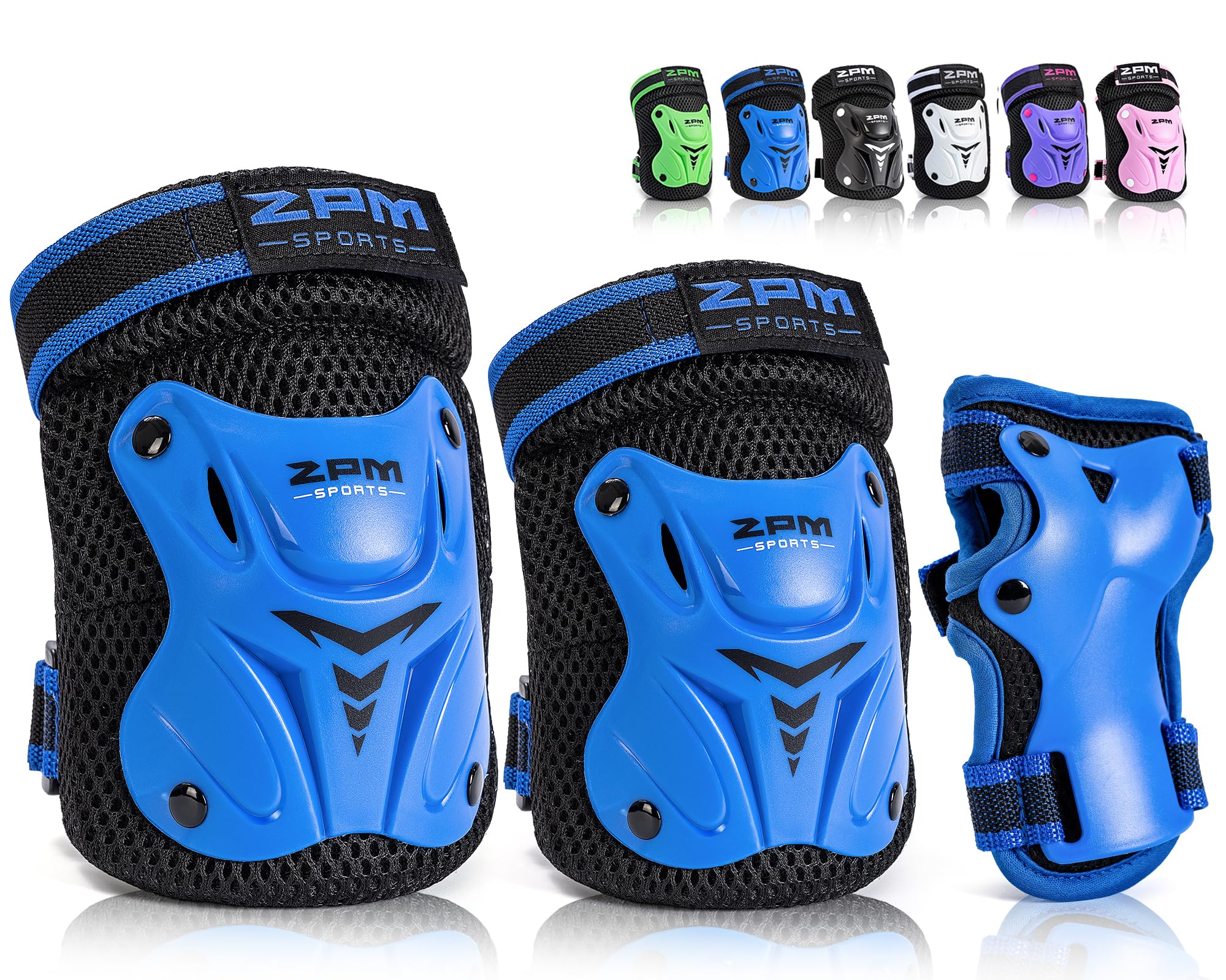 2PM SPORTS Kids Knee Pads & Protective Gear Set - Wrist Guards, Knee & Elbow Pads with Drawstring Bag for Roller Skating, Cycling, Skateboarding - Blue Small | Perfect for Boys & Girls Outdoor Sports Safety