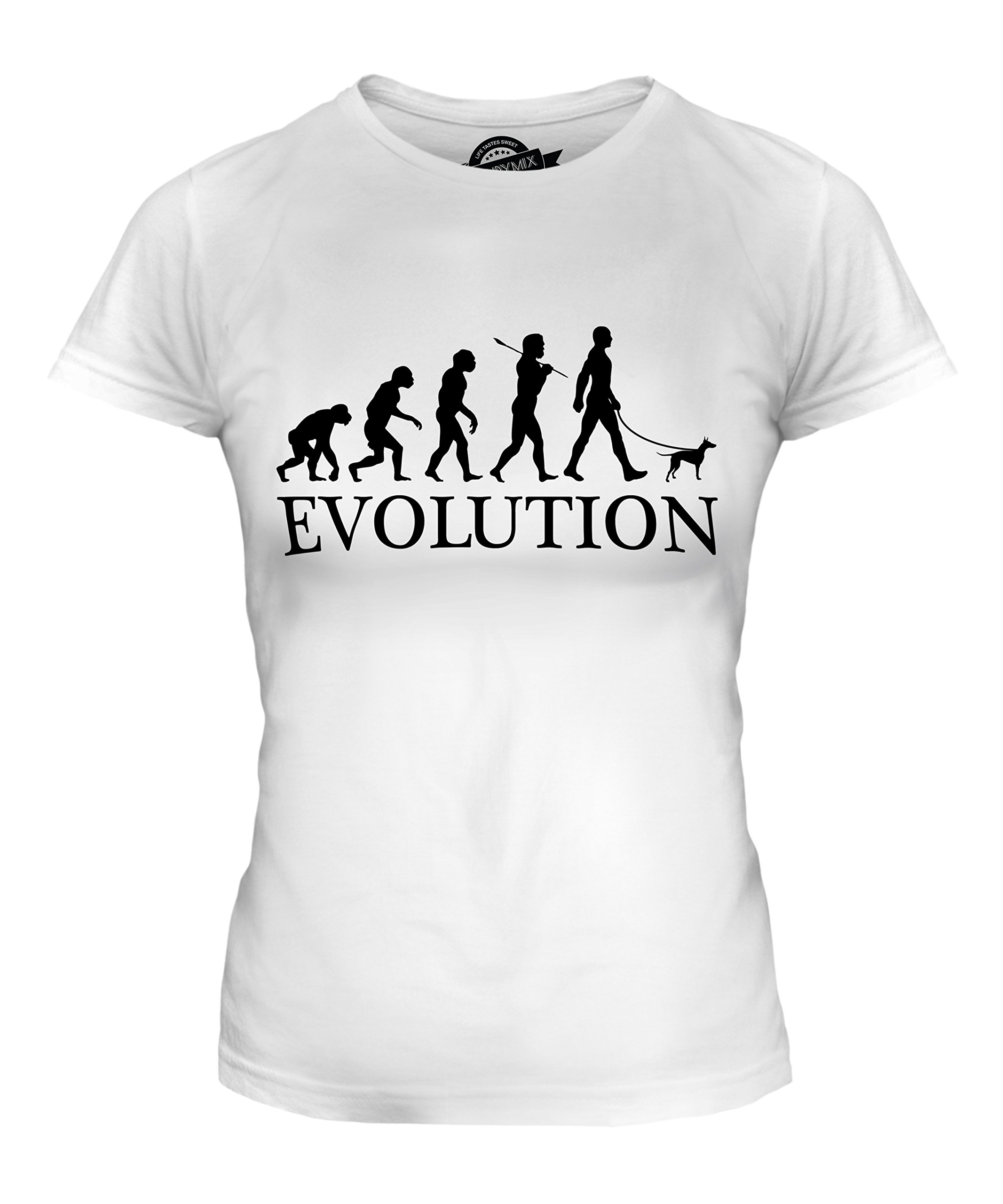 Women's Fitted Manchester Terrier Evolution of Man Graphic T-Shirt - Casual Cotton Tee for Dog Lovers, Streetwear & Everyday Wear