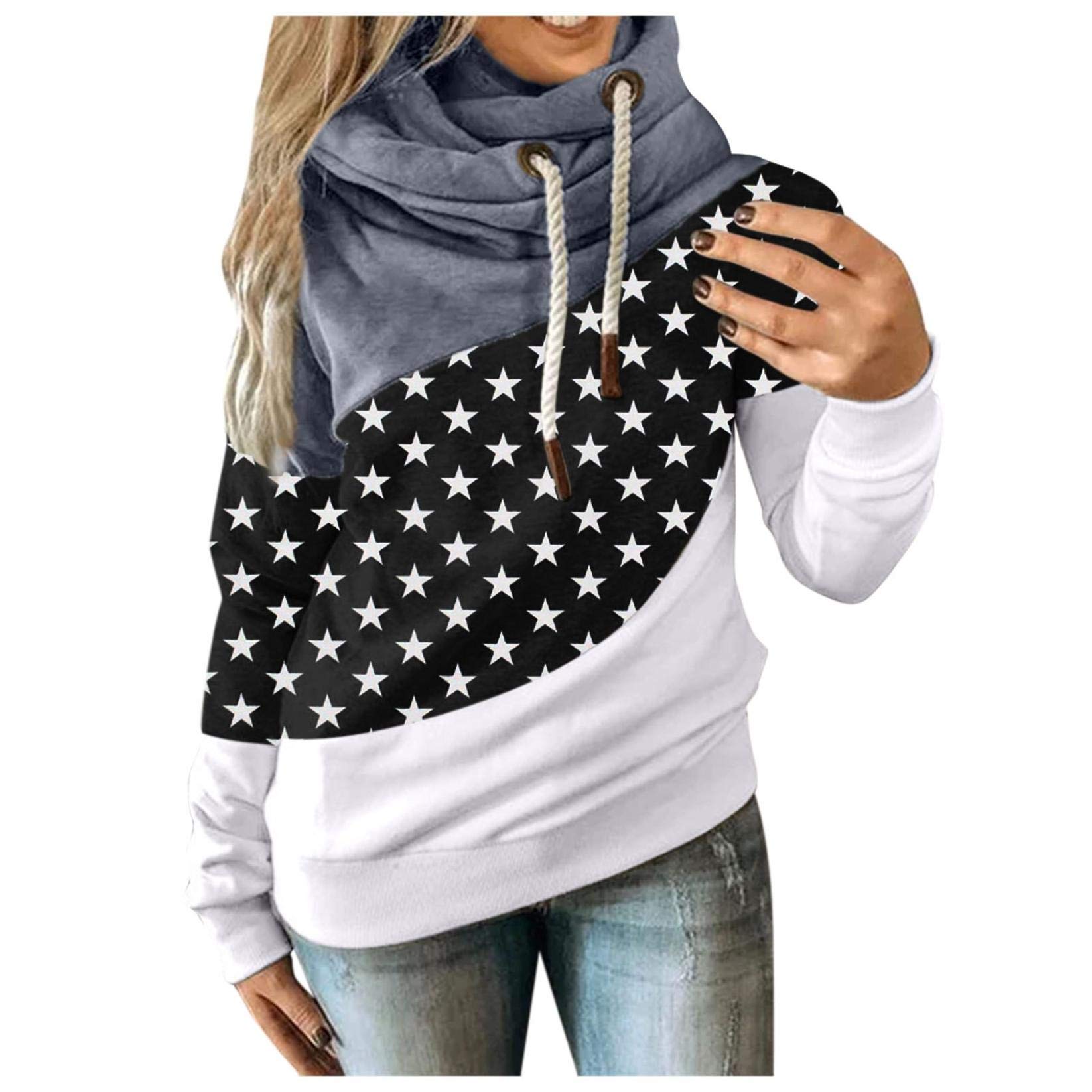Women's Casual Long Sleeve Hoodie with Star Contrast Design - Autumn Winter Sweatshirt for Everyday Wear, Street Style & Layering Outfits