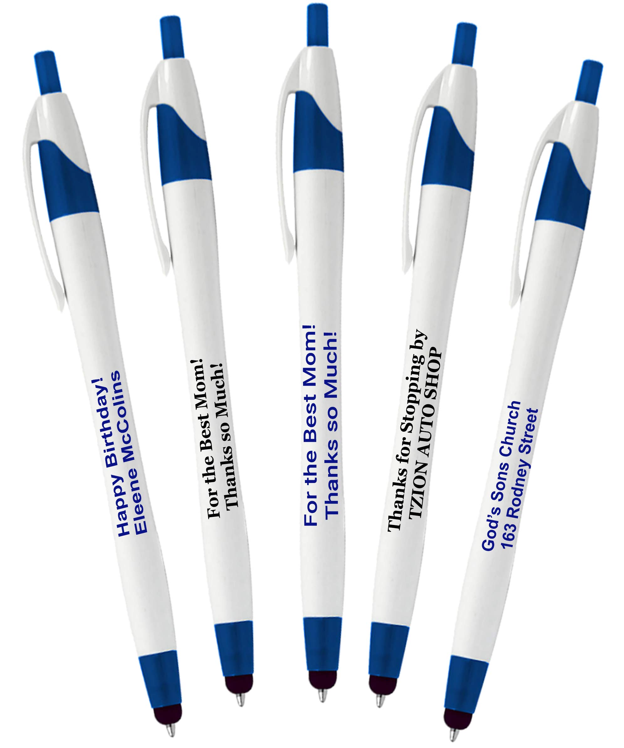 100-Pack Custom Logo Ballpoint Pens with Stylus Tip - Personalized Novelty Writing Pens for Business & Events - 2-in-1 Capacitive Stylus & Ink Pen (Blue) - Perfect for Corporate Gifts, Trade Shows & Brand Promotion