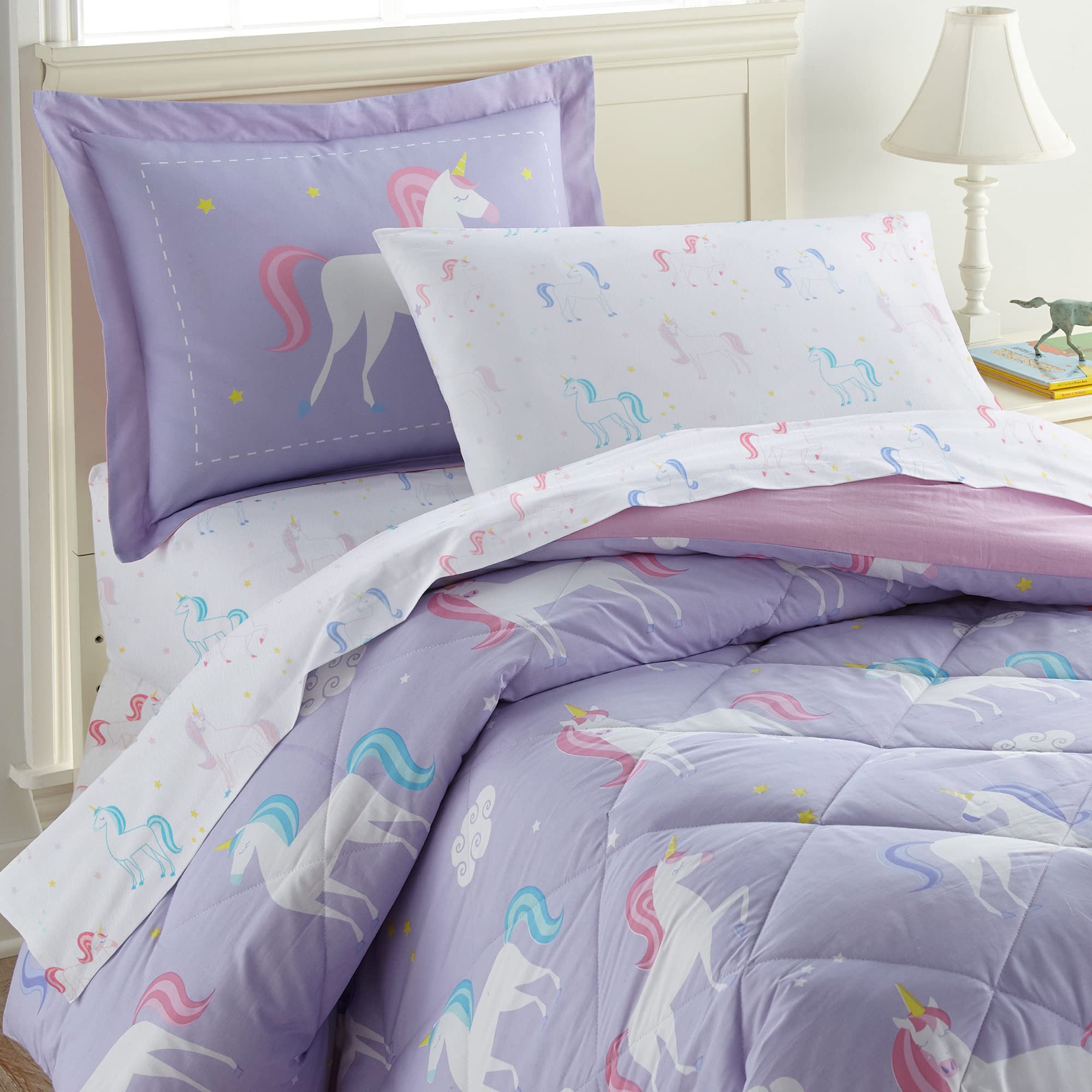 Wildkin 5-Piece Plush Unicorn Blanket Set for Twin Bed - Ultra Soft Cotton Bedding Bundle | Perfect for Kids' Rooms, Sleepovers & Cozy Nights