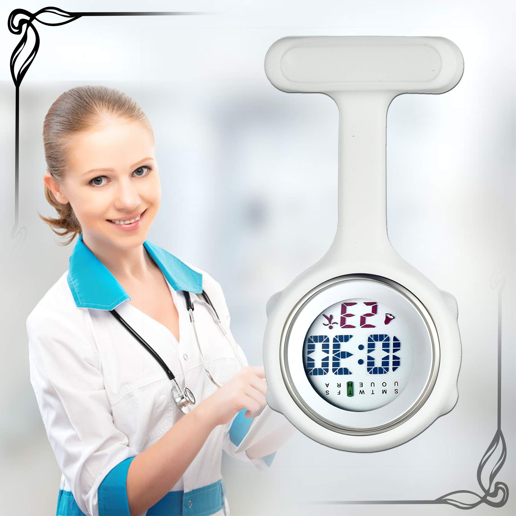 Avaner Digital Nurse Watch - Silicone Fob Watch, Pin-on Brooch Lapel Watch with Detachable Case - Perfect for Medical Professionals, Healthcare Workers & Nursing Students (White) - Ideal for Hospital Shifts, Clinical Rotations & Patient Care