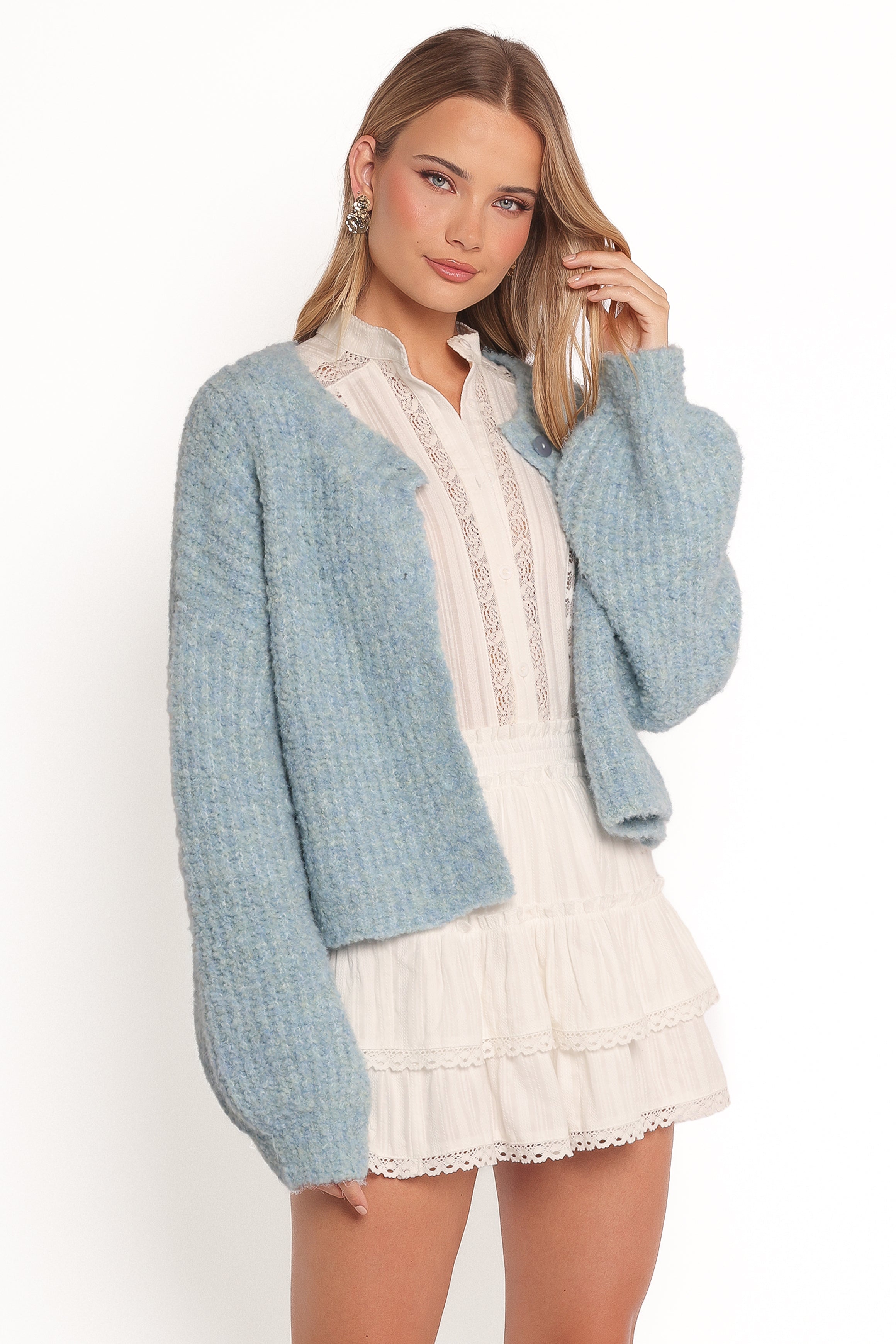Albertine Cardigan for Women - Soft Blue Knit Sweater | Cozy Fall & Winter Layering | Perfect for Casual Outfits and Office Wear