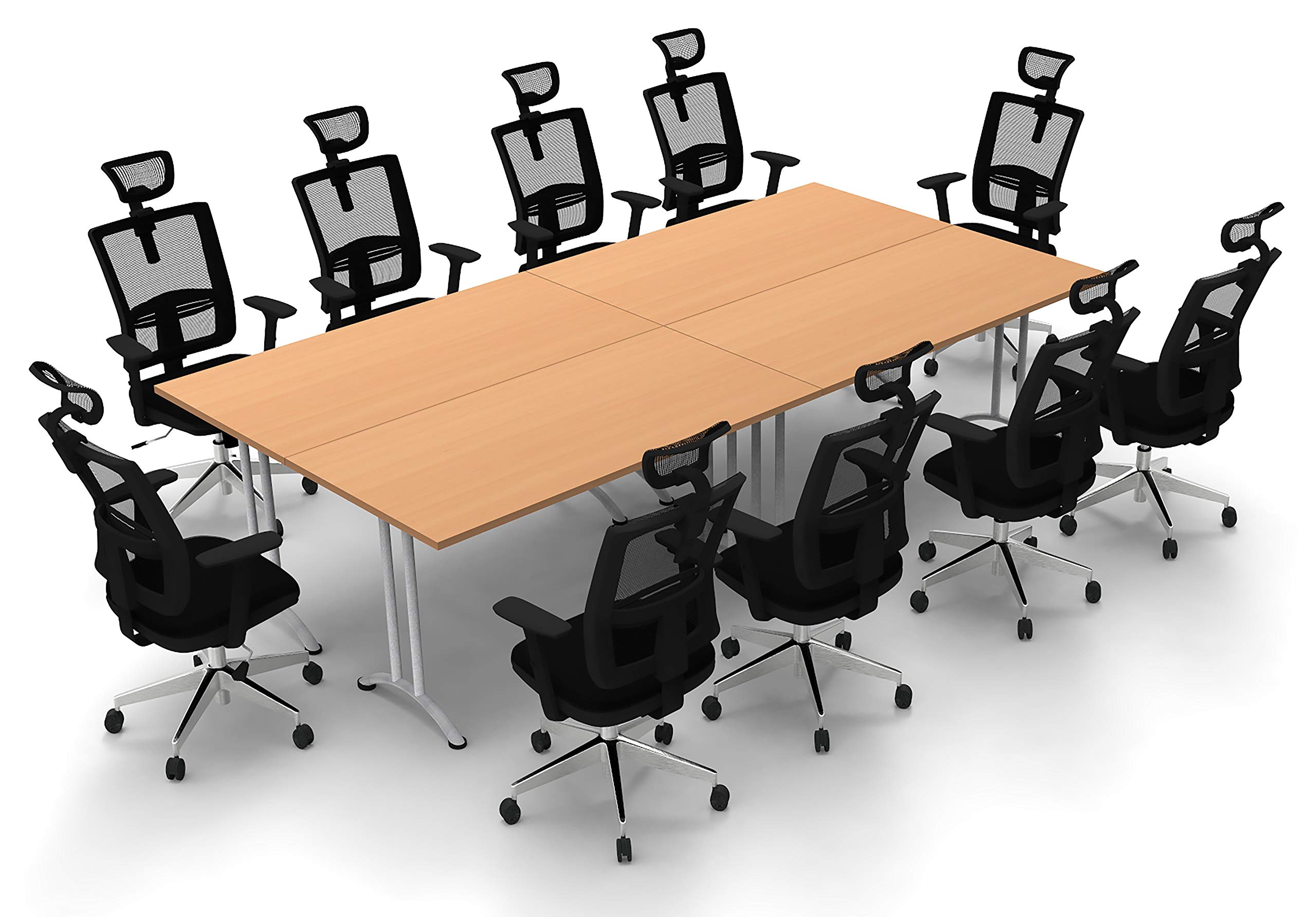10-Person Conference Table - Compact Meeting & Seminar Table for Maximum Collaboration - Model 4474 - 4-Piece Group in Natural Beech - Commercial Grade - Foldable & Ready to Use (Chairs Not Included) - Perfect for Office Meetings, Team Brainstorming & Small Business Conferences