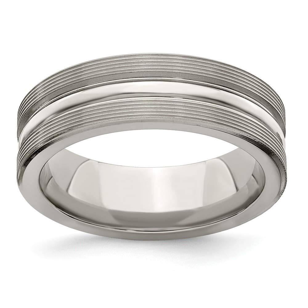 Edward Mirell Titanium Wedding Band Ring - 7mm Polished Textured Lines Design, Durable & Hypoallergenic - Perfect for Men's Engagement, Anniversary & Gift Occasions