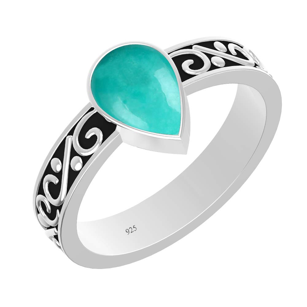 Handmade Sterling Silver Rings for Women with Natural Gemstones | 6x9mm Pear Solitaire Ring | Elegant Jewelry for Everyday Wear, Special Occasions & Gifts