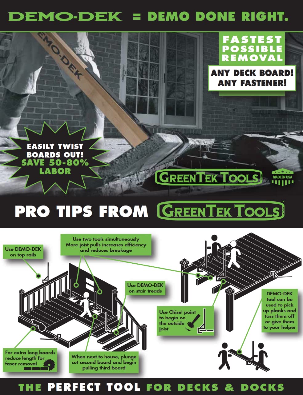 Demo-Dek Deck Removal Tool - Heavy Duty Deck Demolition Tool for Wood & Composite Decks | Perfect for DIY Home Renovation & Professional Contractors