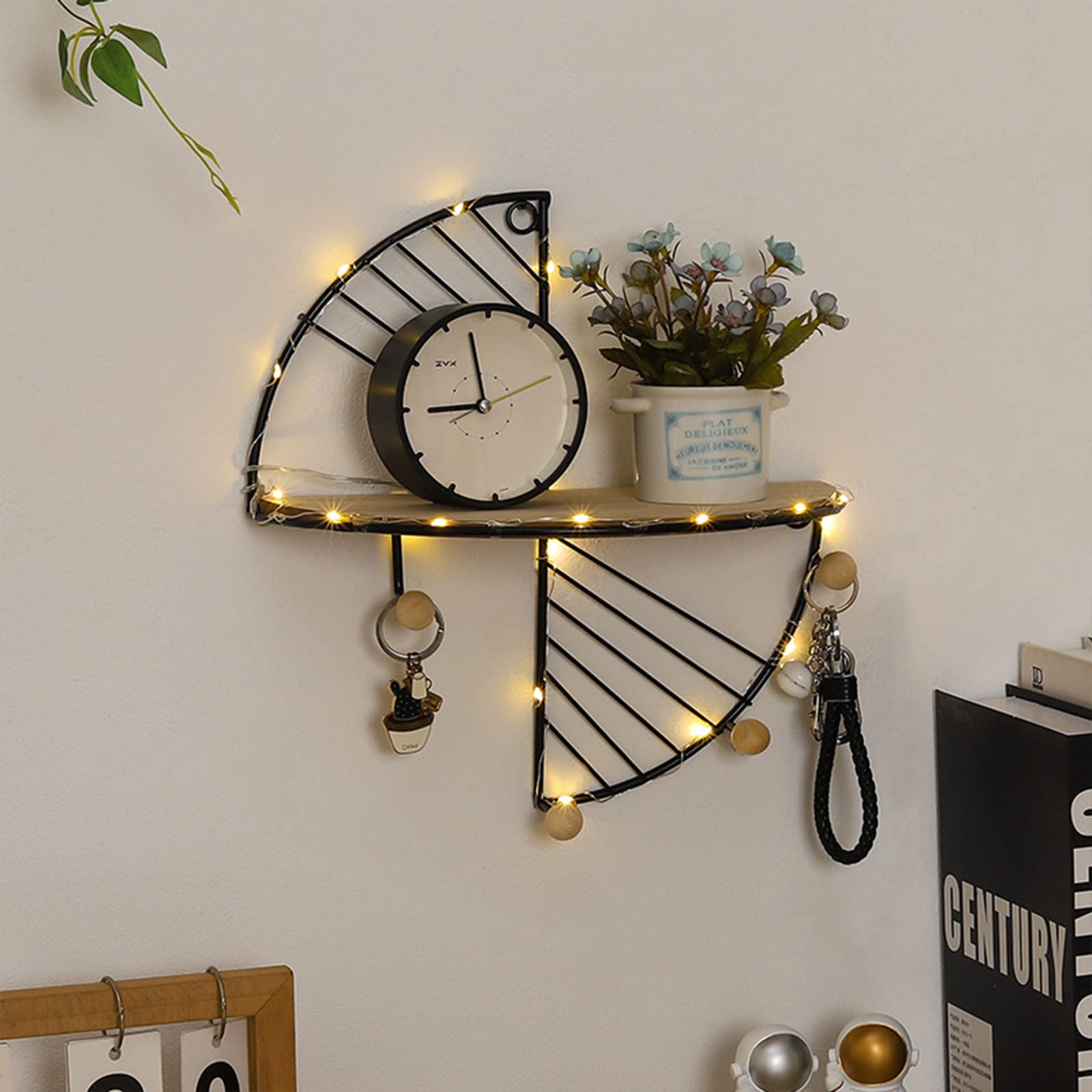 Floating Shelves Wall Mounted - Half Round Wood & Metal Semi-Circle Wall Shelf - Decorative Hanging Shelves for Living Room, Bathroom, Kitchen - Perfect for Displaying Plants, Books & Home Decor