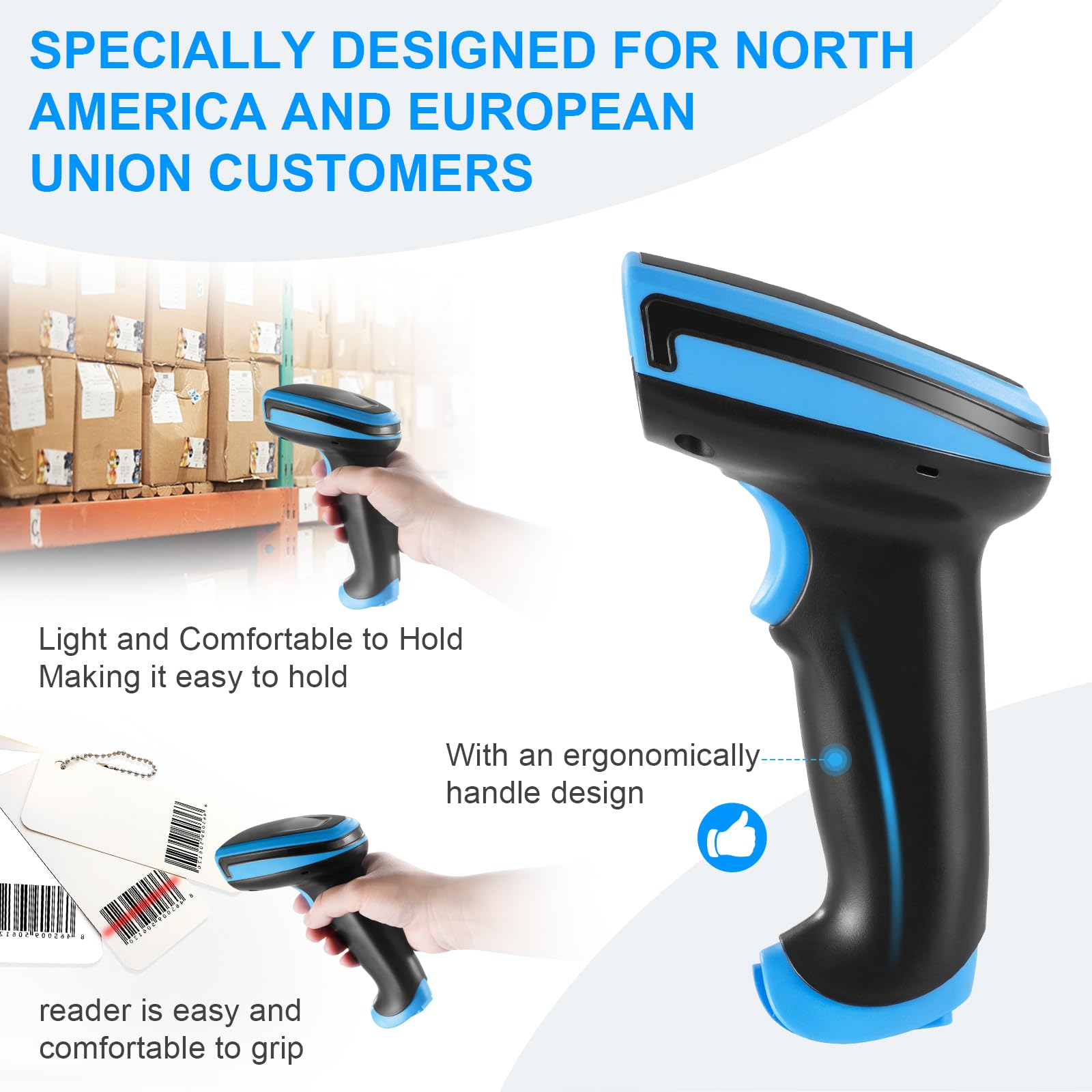 1D Barcode Scanner - Onewscan Wireless Laser Bar Code Reader with Stand, 2.4G Wireless & USB Wired Connection, Plug and Play Handheld Scanner for Retail, Warehouse, and Inventory Management