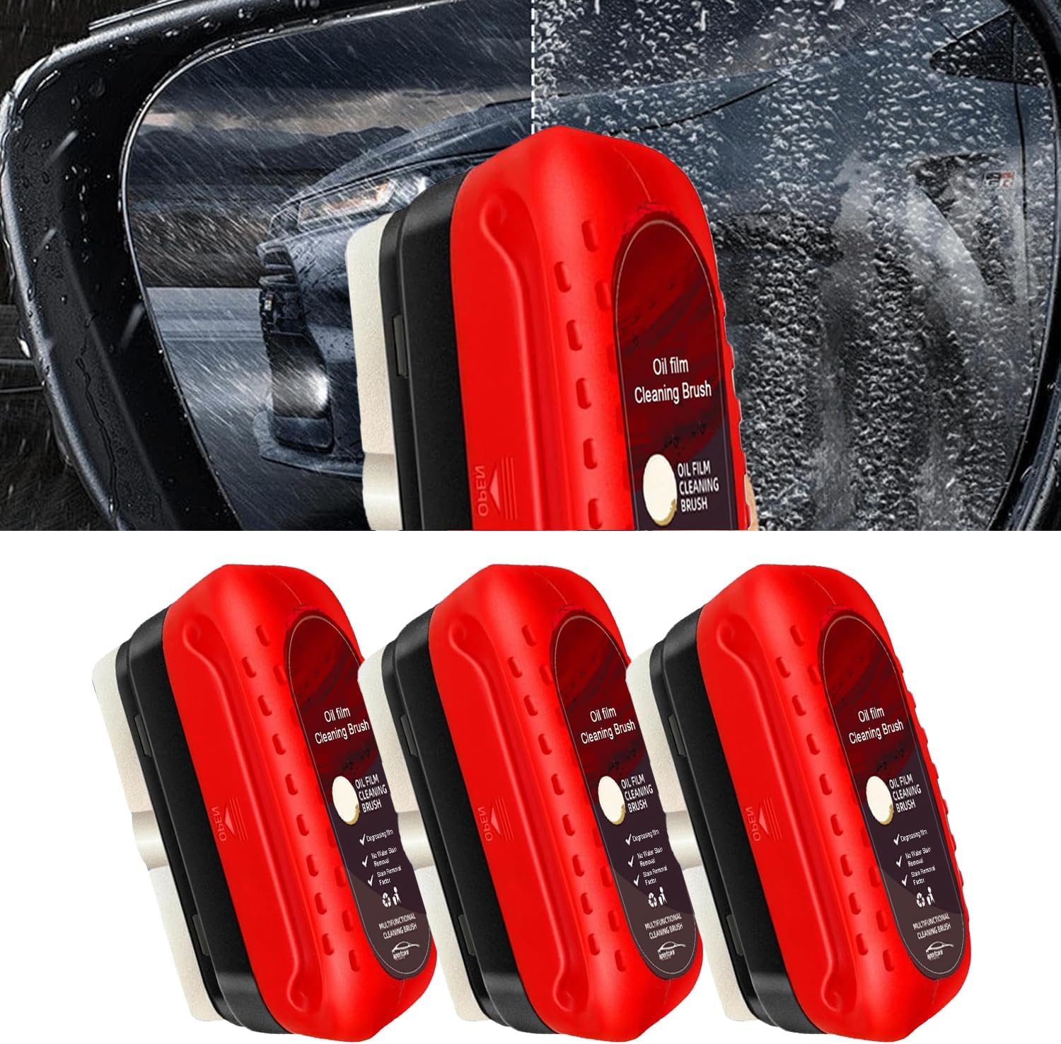 **3-Pack Automotive Oil Film Cleaning Brush - Car Windshield & Glass Oil Film Remover - Strong Windshield Cleaner Prevents Rain & Fog - Perfect for Car, Truck & RV Windshields**