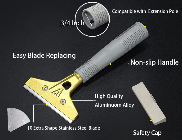 LDS Industry Extendable Razor Blade Scraper - Window Glass, Windshield, Tile, Granite Wall Cleaning Tool - Paint Sticker & Gum Remover - Stove Cleaner (SCRP-A) - Perfect for Home, Kitchen & Auto Detailing