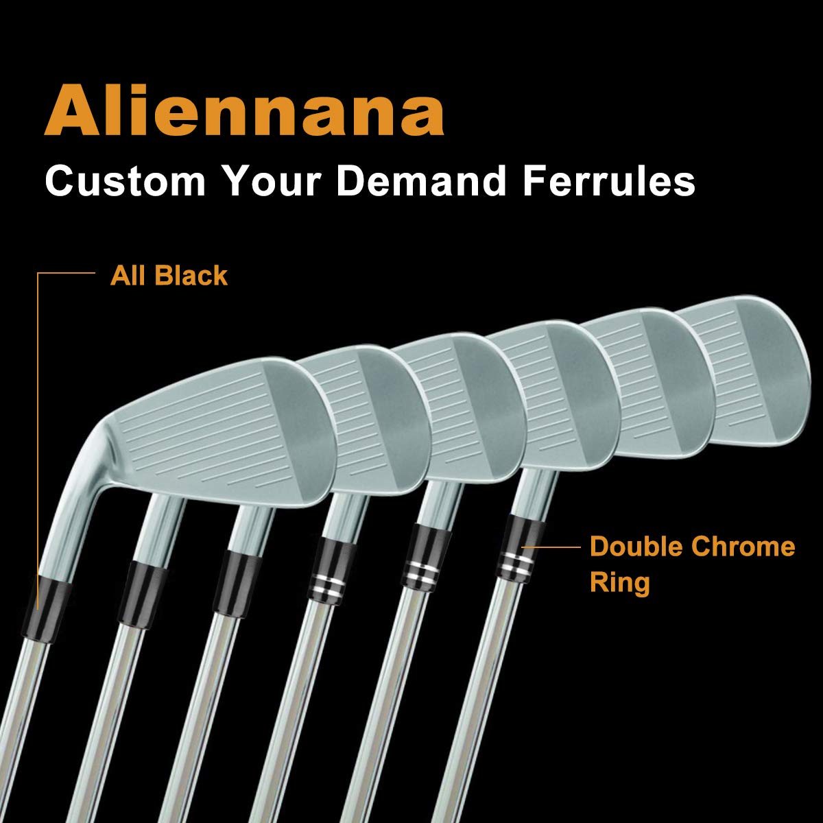 Premium .370 Golf Iron Ferrules 12 Pack - Black/Double Chrome Ring for Taper Tip Iron Wedge (ID:0.370