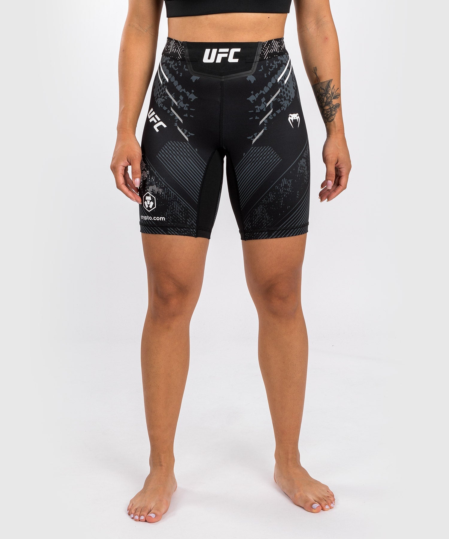 Venum UFC Adrenaline Authentic Women's Vale Tudo Fight Shorts - Personalized MMA Training & Competition Shorts for Women - Long Fit Black - Perfect for UFC Training, MMA Sparring & Fitness Workouts
