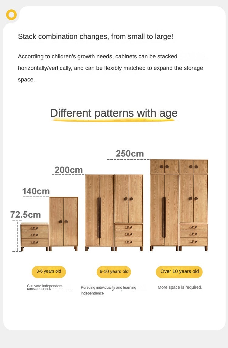 Solid Oak Wood Wardrobe Bookcase - Free Combination for Bedroom, Living Room, and Office Storage