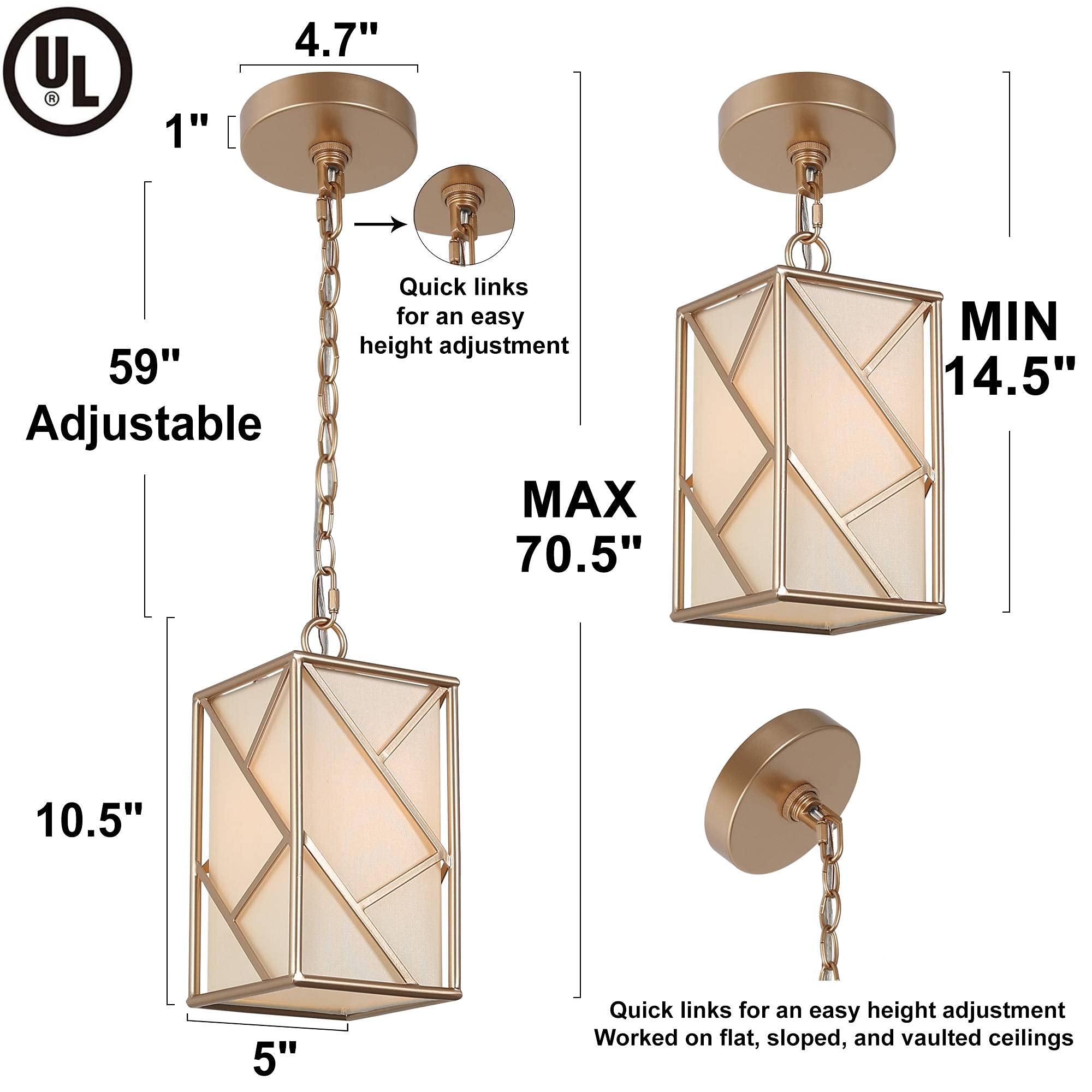 Optimant Lighting Gold Pendant Light with Fabric Shade - Modern Cage Hanging Fixture for Kitchen Island, Dining Room, Living Room, Entryway, Hallway & Bedroom | Perfect for Farmhouse, Industrial & Contemporary Home Decor