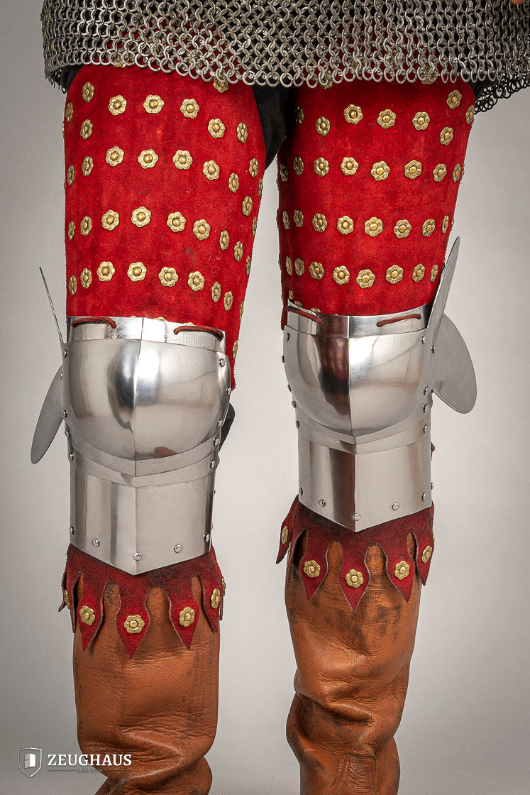 Red Suede Leather Splinted Leg Armor - Medieval Knight Costume, LARP, Cosplay & Renaissance Faire Accessory