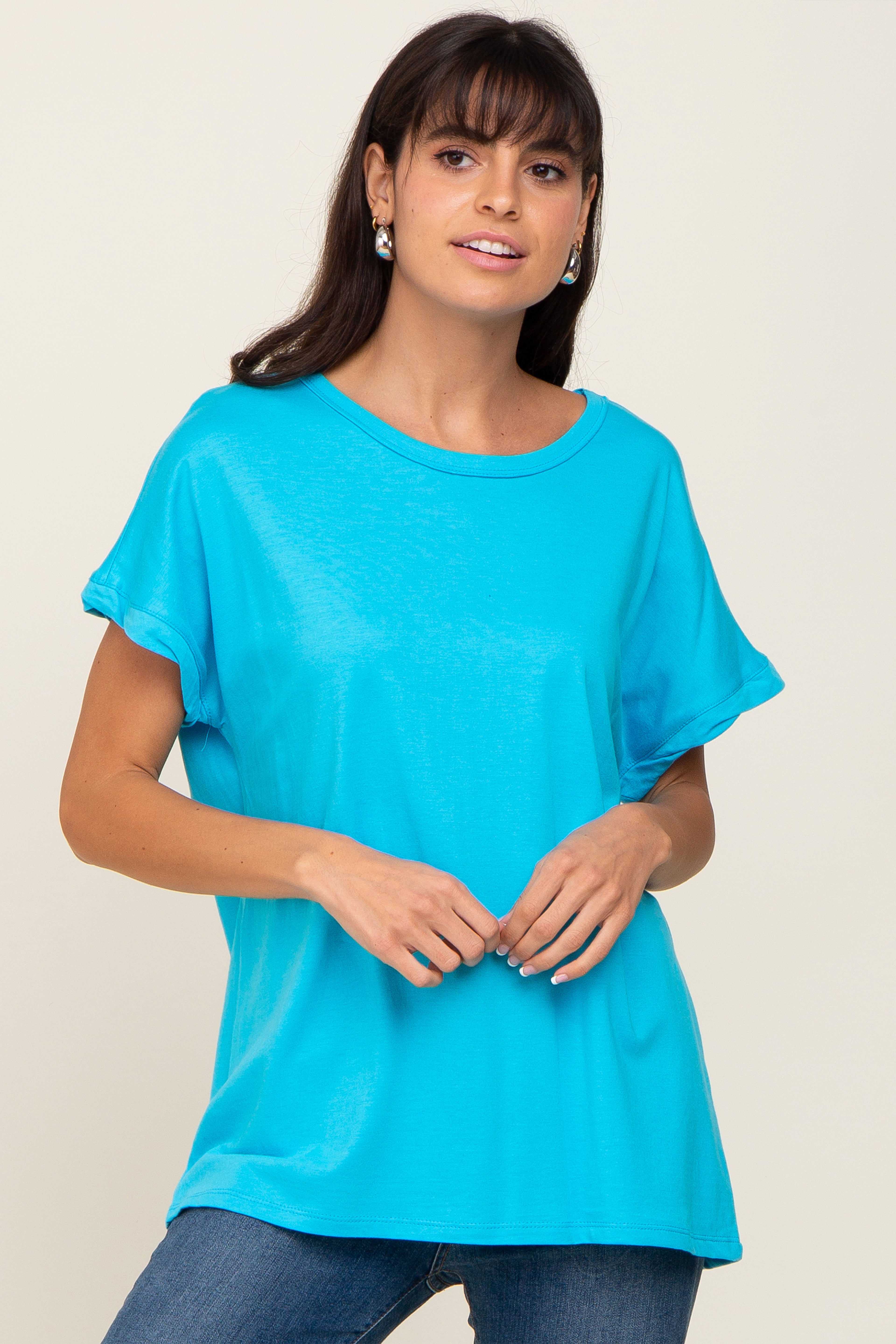 Breathable Aqua Short Sleeve Maternity Top - Comfortable Pregnancy Shirt for Women - Perfect for Casual Wear, Office & Maternity Photos