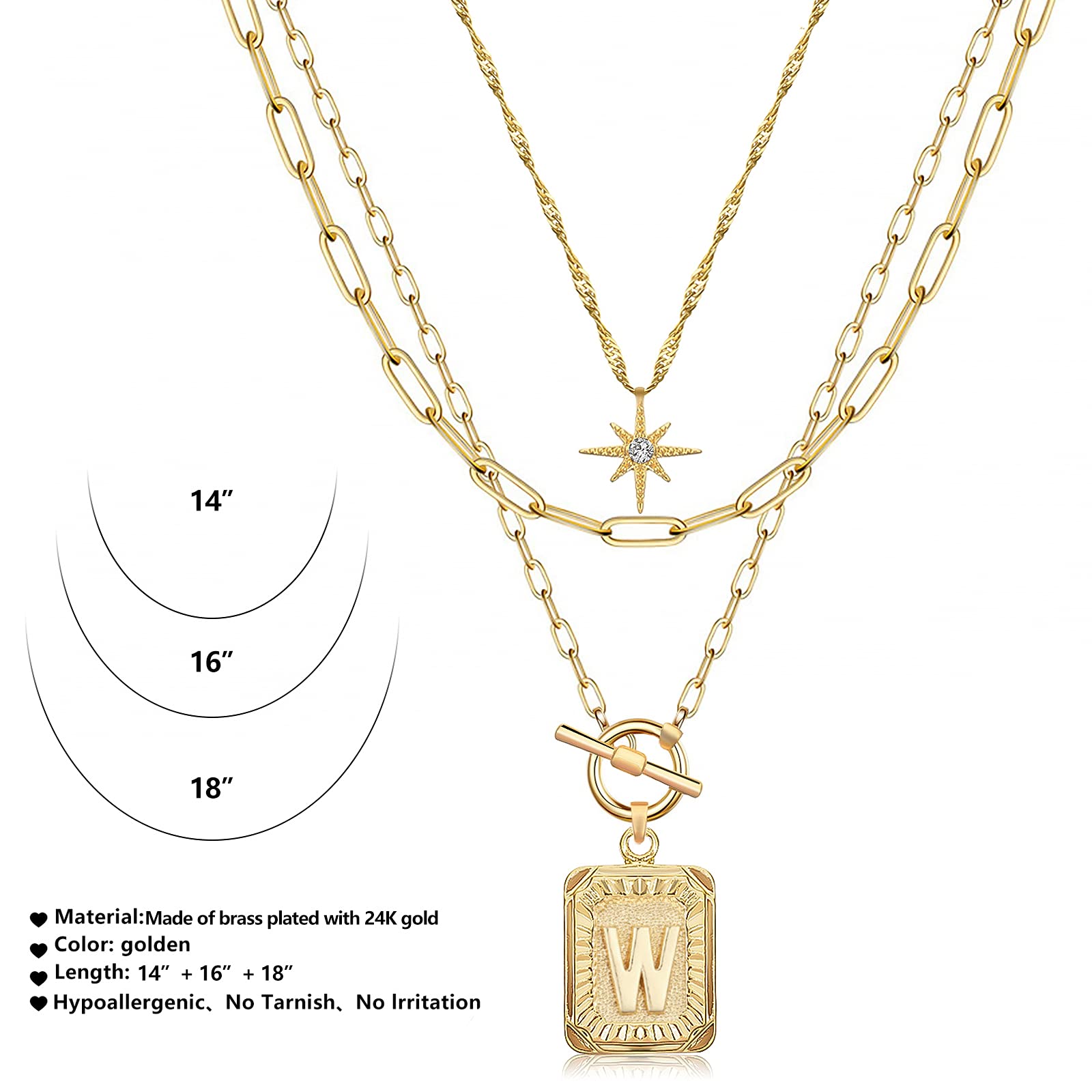 MJartoria 14K Gold Plated Layered Initial Necklace for Women - Trendy Star Choker with Square Letter Pendant & Paperclip Chain - Elegant Gold Necklace Jewelry Gift for Her - Perfect for Everyday Wear, Date Nights & Special Occasions