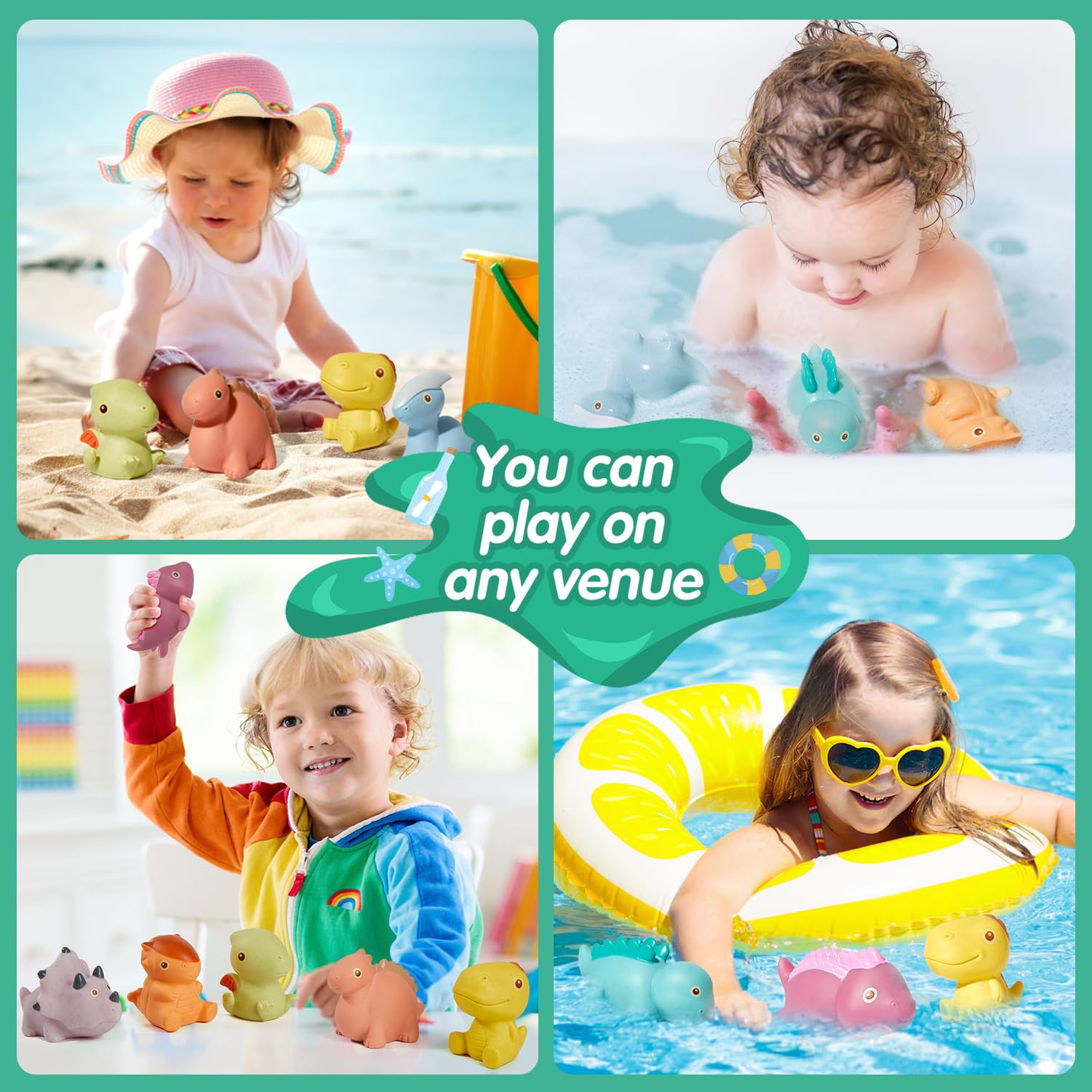 Non-Toxic Dinosaur Bath Toys 9 Pack - Safe Floating Pool Toys for Babies 6-12 Months & Toddlers 1-3 Years | Mold-Free, No Holes Design | Perfect Birthday Gift for Boys & Girls | Fun Bathtime & Pool Playtime