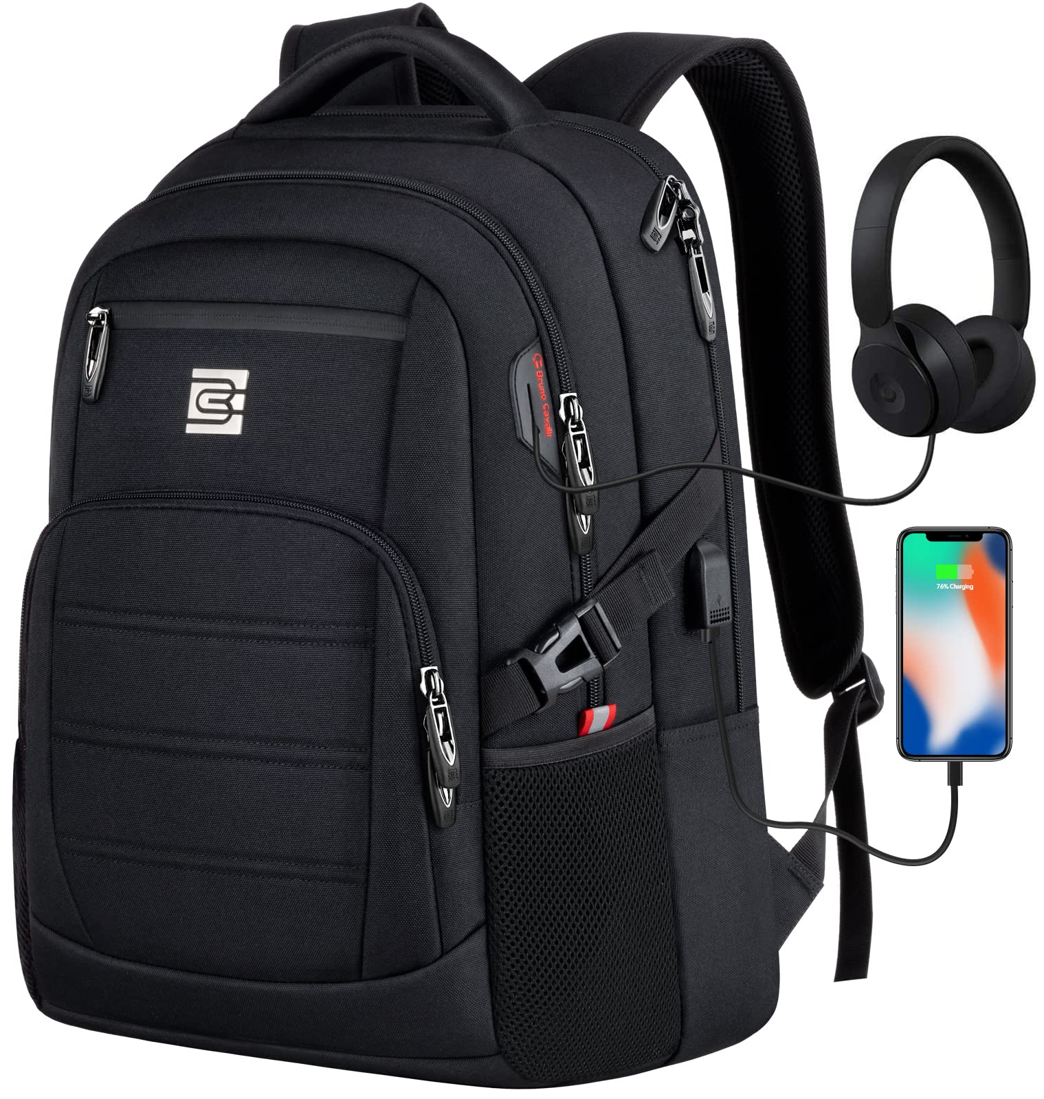 Bagsure Waterproof Anti-Theft Laptop Backpack with USB Charging Port - Durable Business & Travel Backpack for Men & Women - Fits 15.6 Inch Laptop - Perfect for Commuting, College, School & Work