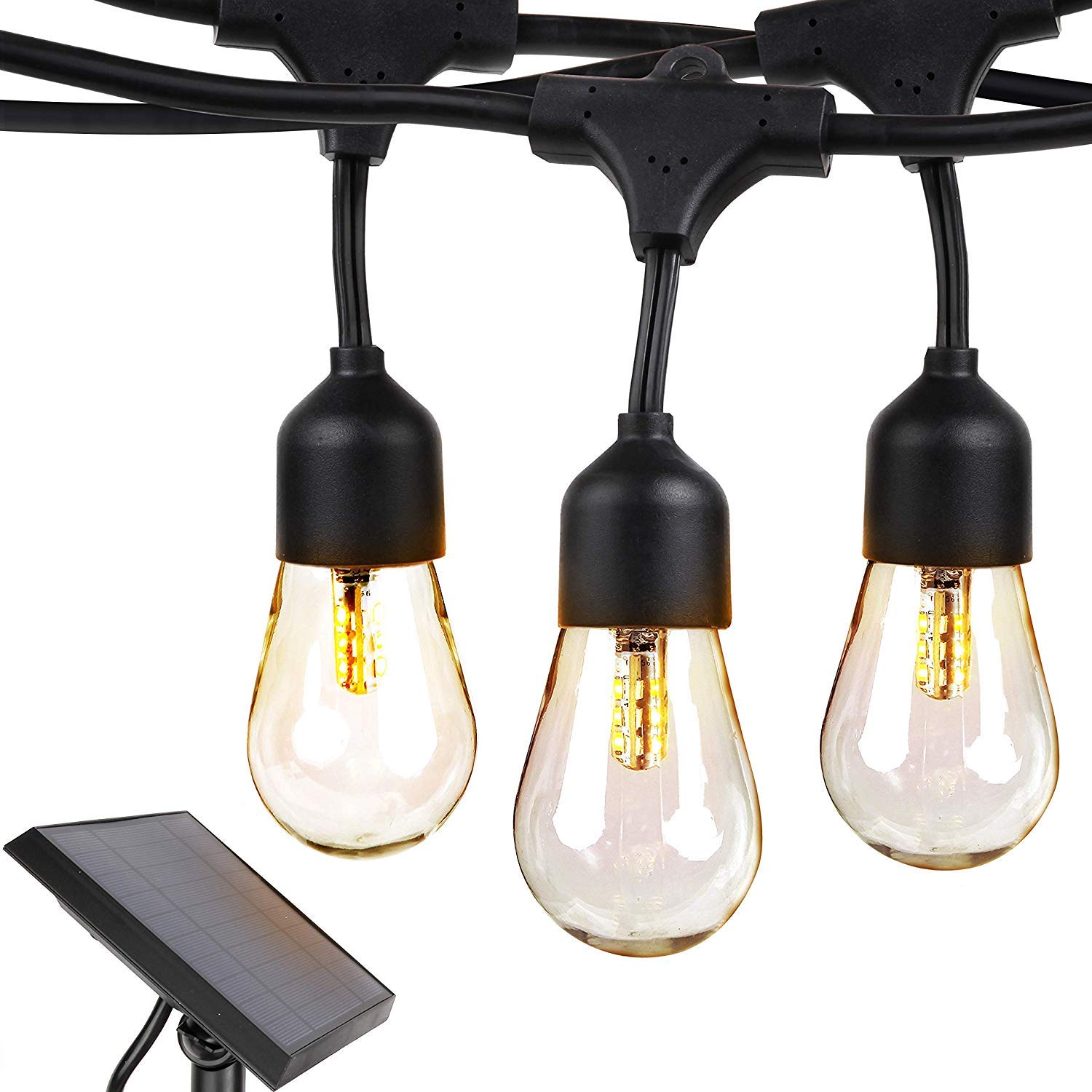 Brightech Ambience Pro 27ft Solar Powered Outdoor String Lights - 12 Shatterproof LED Edison Bulbs, Waterproof Commercial Grade Patio Lights (1W, Warm White) - Perfect for Backyard, Garden, Wedding & Party Decorations