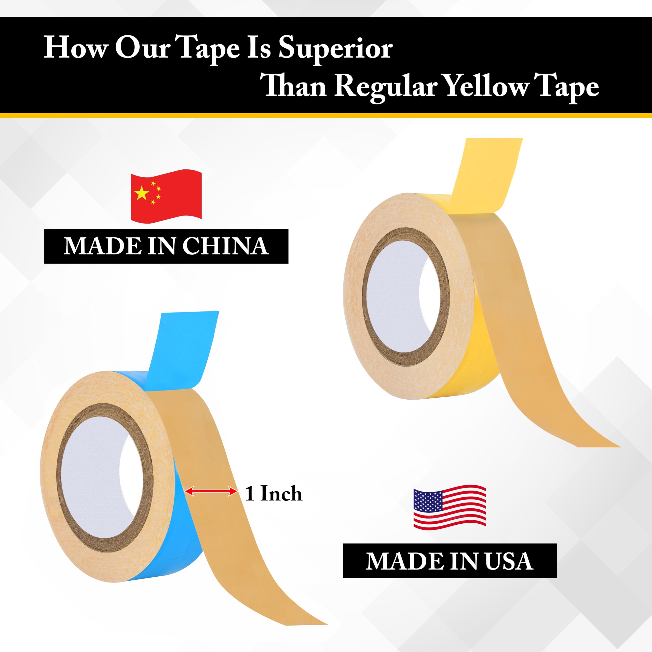 Woolip German Brown Wig Tape - Ultra Strong Hold Hair Patch Tape, 1 Inch Cotton Double Sided Waterproof for Wigs & Hairpieces (Blue/Yellow, 5M Pack) | Perfect for Cosplay, Theater & Daily Wear