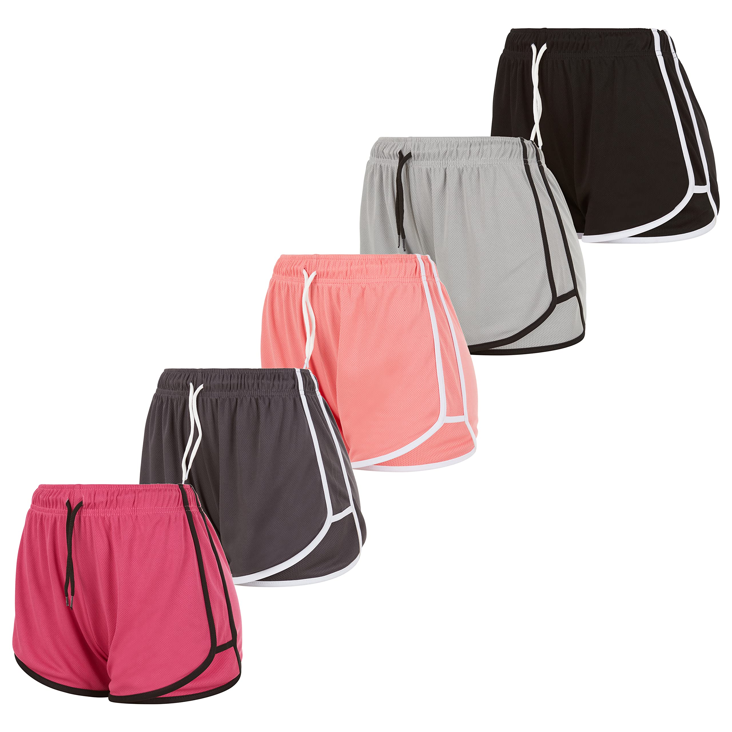Essential Elements Women's Active Shorts - 5-Pack Drawstring Gym Shorts for Yoga, Workout, Running & Training | Breathable Comfort for Home Exercise, Outdoor Sports & Gym Sessions