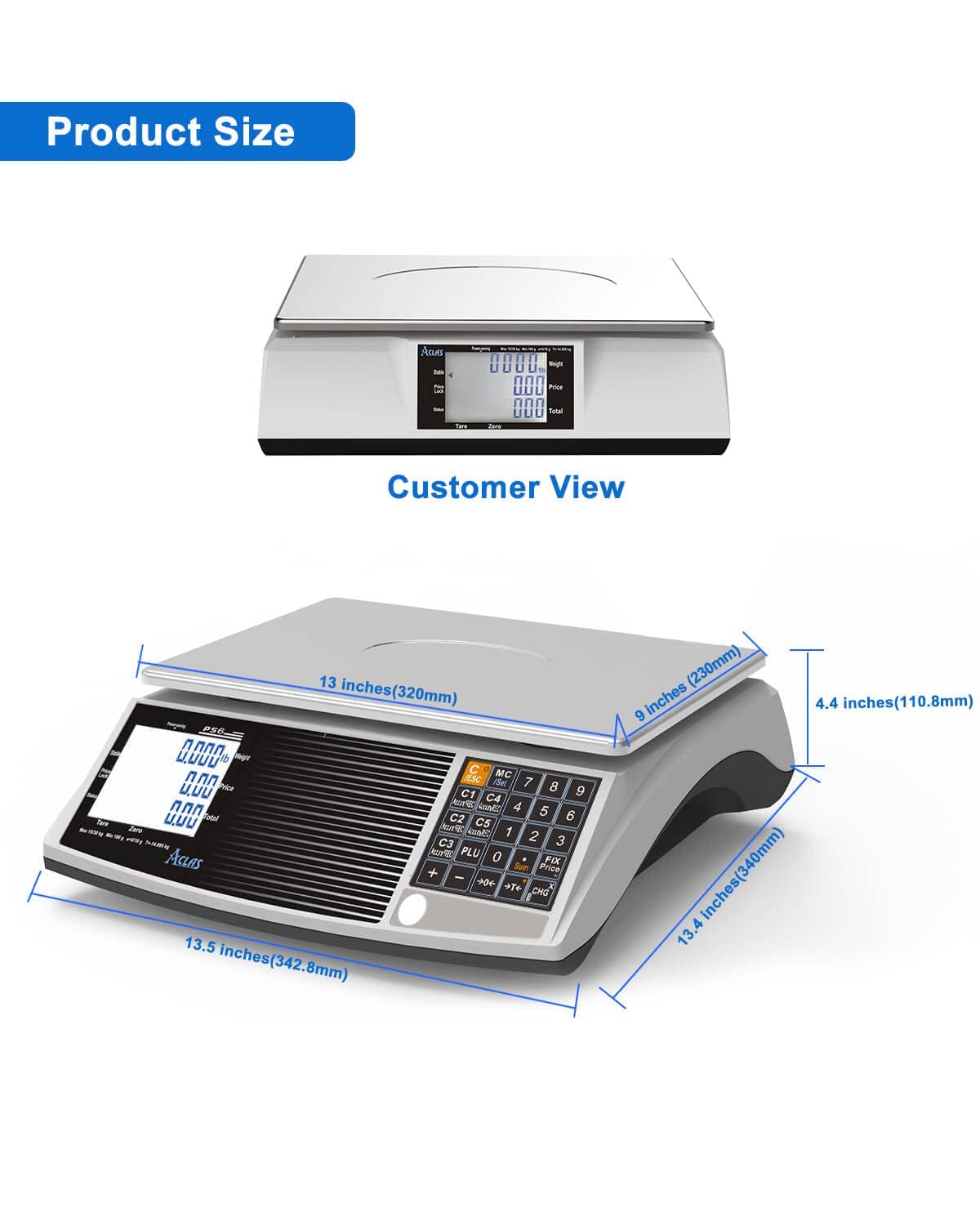 Digital Commercial Price Computing Scale PS6 - NTEP Certified Class III, 60lb Capacity for Food, Meat, Fruit (Battery Included) - Perfect for Grocery Stores, Butcher Shops & Farmers Markets