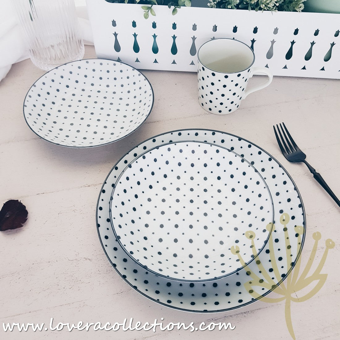 Awasaka Black & White Modern Dots Dinnerware Set - 12-Piece Porcelain Plates & Bowls for Stylish Dining - Perfect for Dinner Parties, Restaurant-Style Meals & Home Decor
