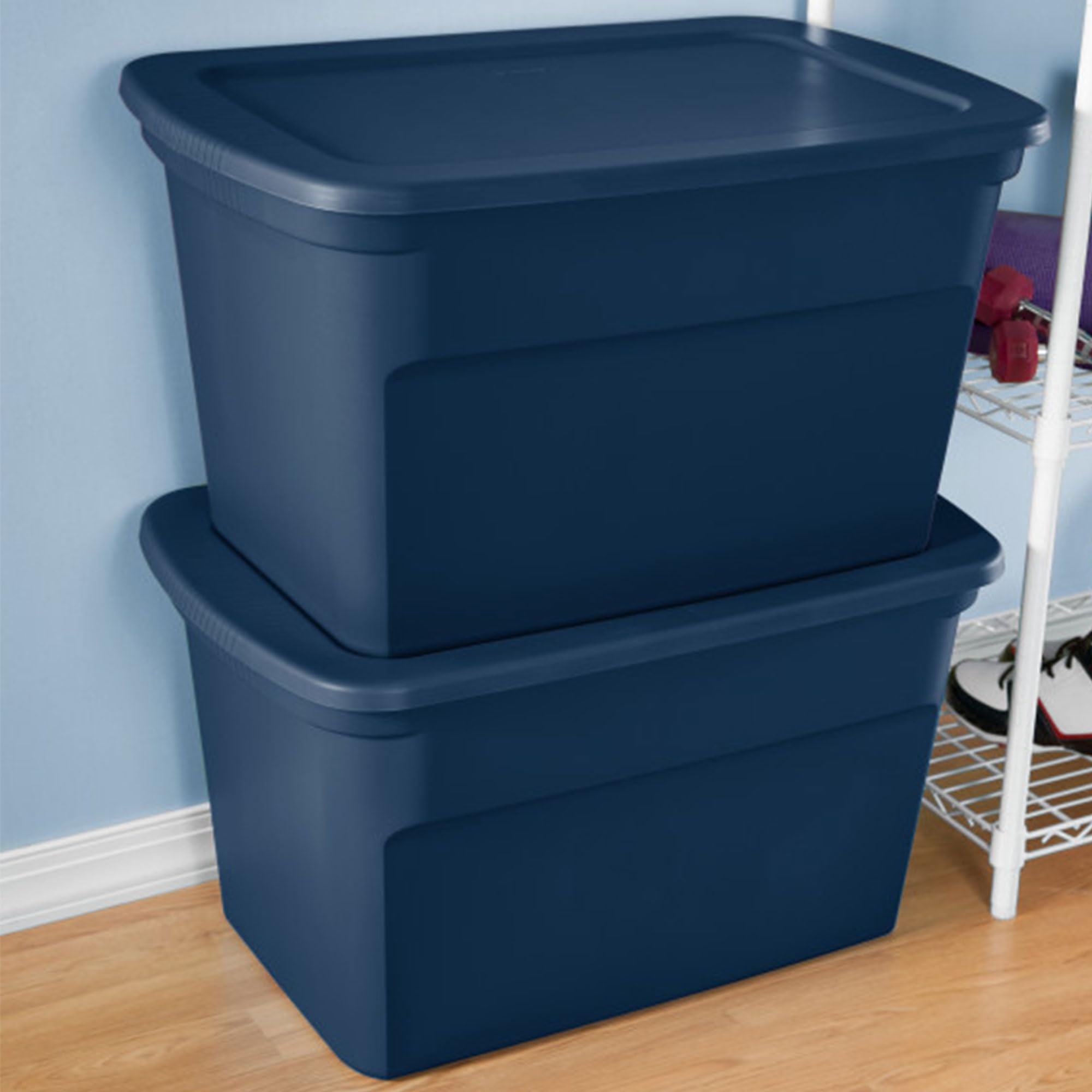 Sterilite 12-Pack 30 Gallon Blue Plastic Storage Bins with Lids - Large Stackable Organizer Box Containers for Home, Garage, Office & Closet Organization