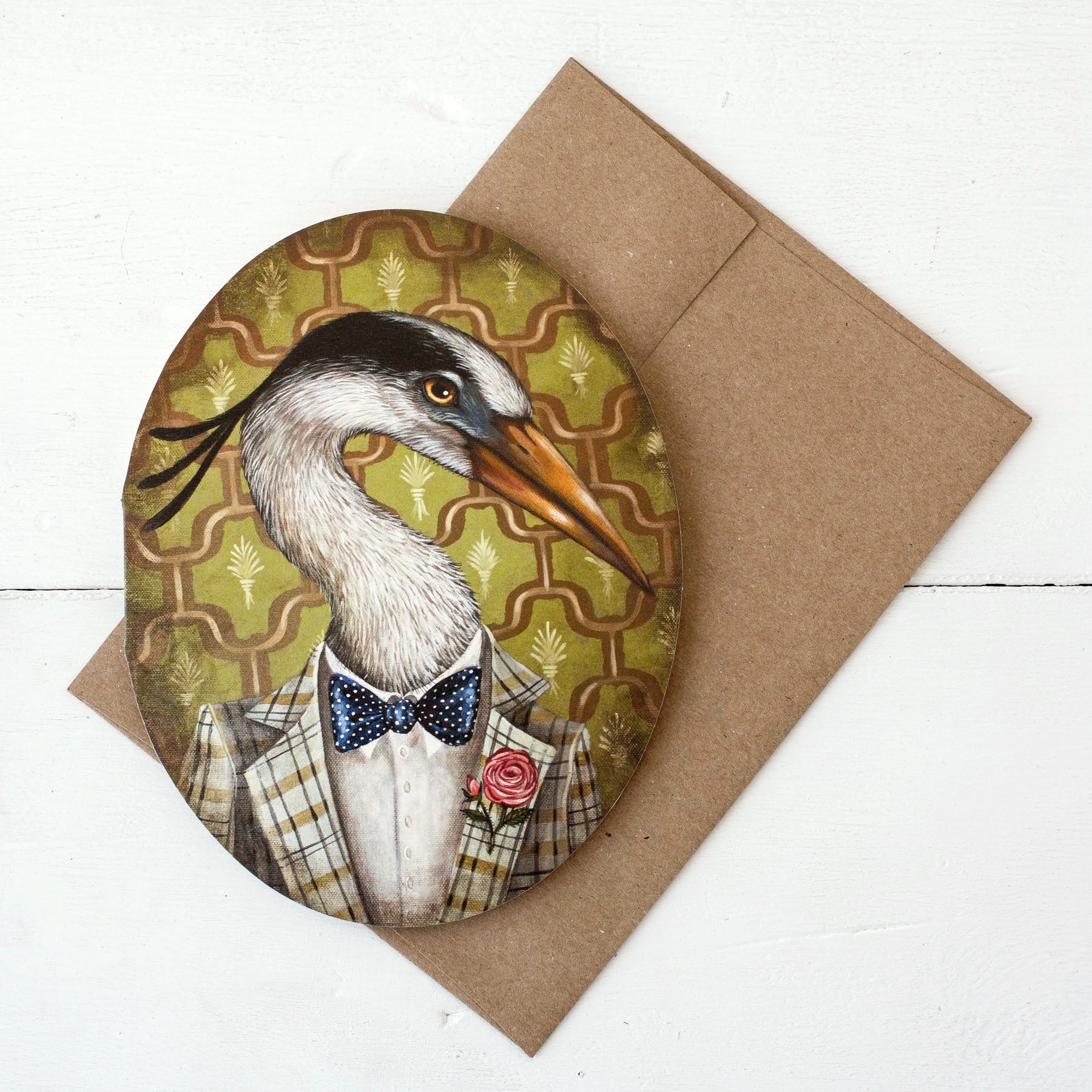 Mr. Franklin B. Heron Die-Cut Vignette Greeting Card - Perfect for Birthdays, Anniversaries & Special Occasions