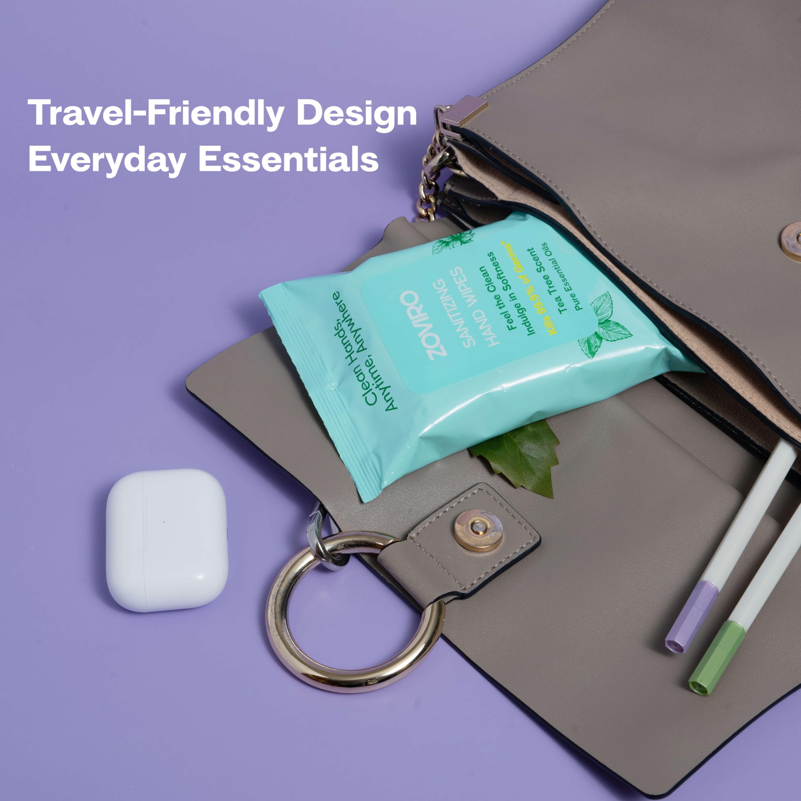 Zoviro Tea Tree Essential Oil Hand Sanitizer Wipes - Travel Size, Moisturizing & Antibacterial - 20 Count (Pack of 10) for On-the-Go Hygiene, Office, Gym, and Travel Use