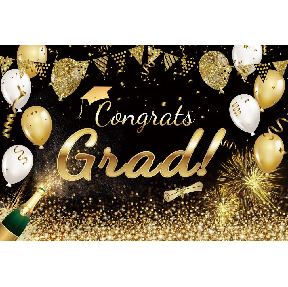 20x10ft Black and Gold Graduation Backdrop - Class of 2024 Congrats Grad Photography Background for Prom Party, Teen Graduation Decor, Studio Props & Portrait Supplies | Perfect for Graduation Ceremonies, Photo Booths & School Events