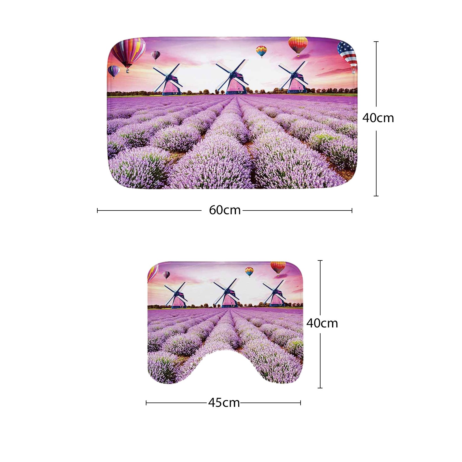 Lavender Flowers Bathroom Rug Set - 2 Piece Memory Foam Shower Mats, Ultra Soft Non-Slip Bath Rugs with Contour Design in Purple - Perfect for Bathroom, Shower, and Vanity Areas