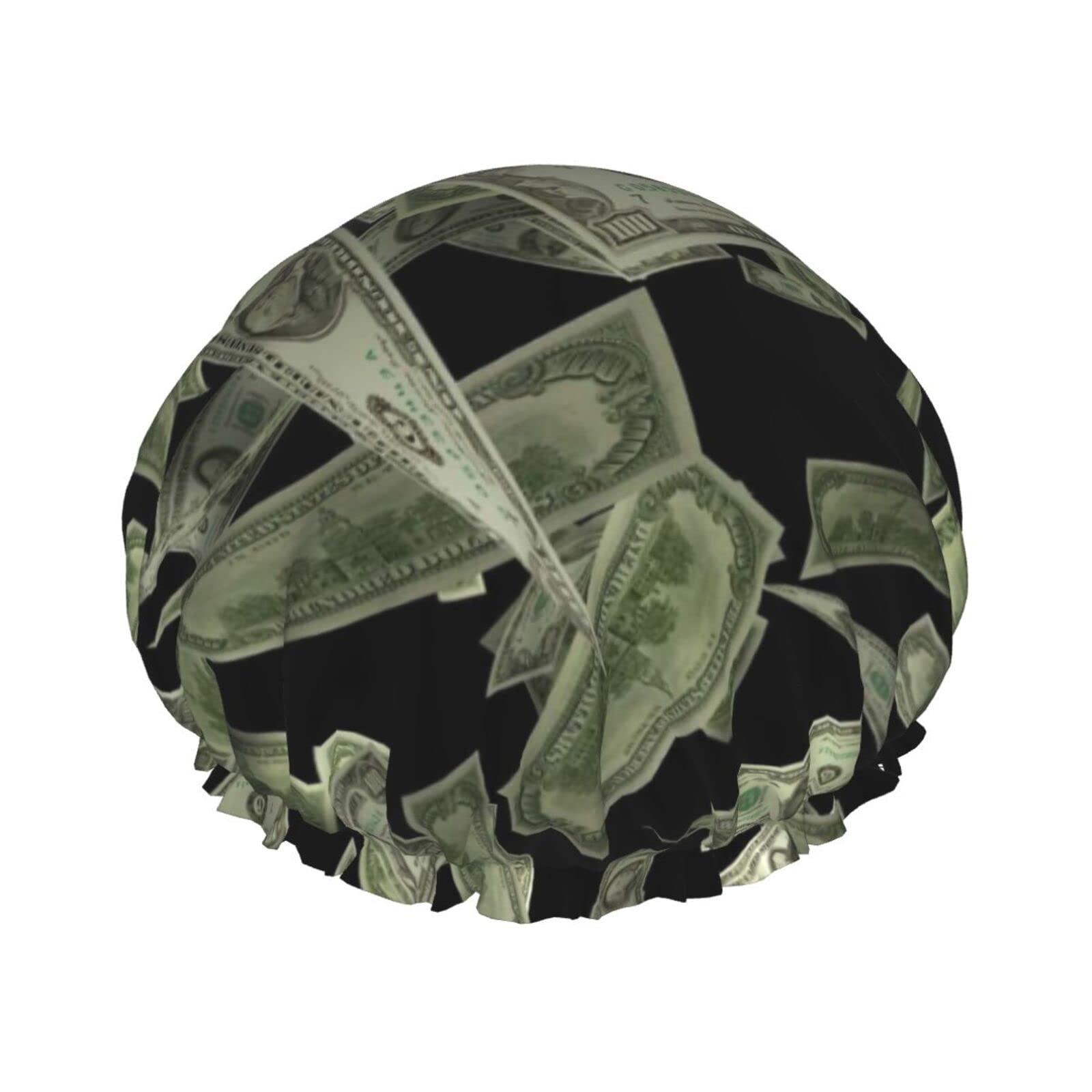 Waterproof Reusable Shower Cap for Women - Dollar Sign Money Print Bath Hair Cap | Double Layer Protection for Shower, Bathing & Spa