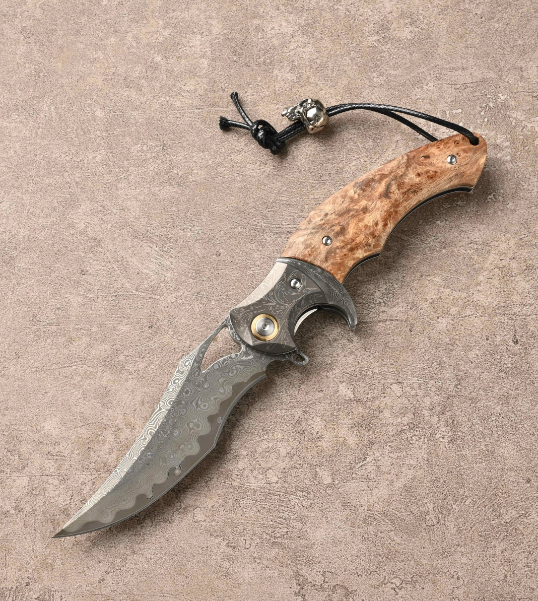 Premium Japanese Damascus Steel Pocket Knife with Maple Burl Handle - Perfect for Camping, Hiking & Everyday Carry (EDC)