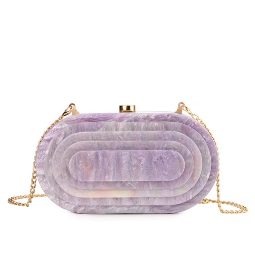 Art Deco Acrylic Oval Clutch Handbag for Women - Elegant Lilac Evening Bag for Parties, Weddings & Special Occasions