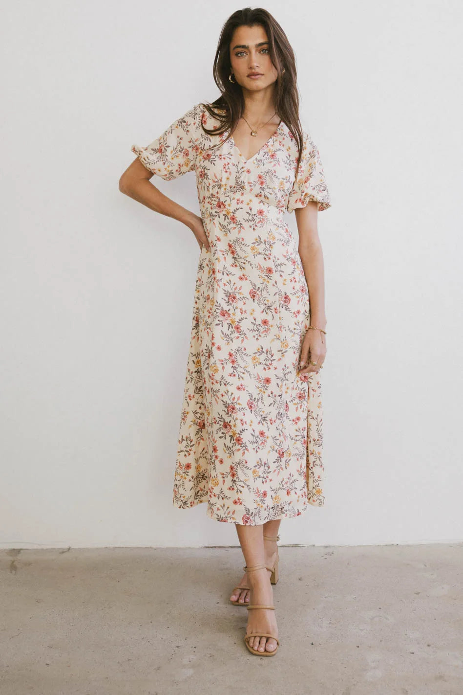 Ainsley Floral Midi Dress for Women - Summer Boho Flowy Dress with Short Sleeves - Perfect for Beach Vacations, Date Nights & Outdoor Parties