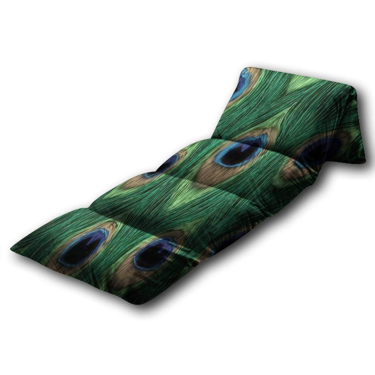 Kids Floor Pillow with Peacock Feather Design - Seamless Pattern Soft Mat for Reading, Gaming & Slumber Parties - King Size Lounger Bed for Children's Playroom, Nursery or Sleepovers