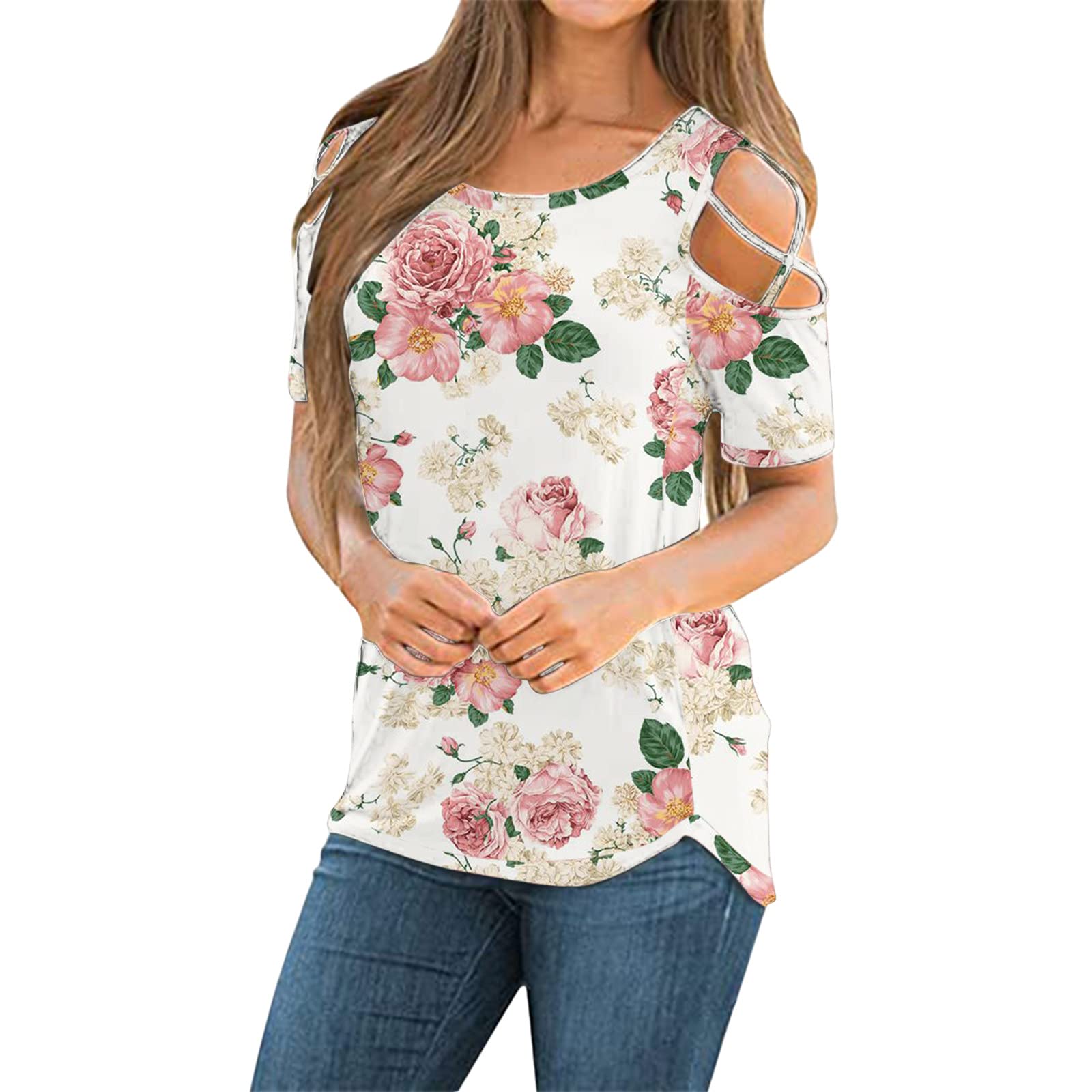 Women's T-Shirts, Tank Tops & Beach Tunics - White Crewneck Sweatshirt & Black V-Neck Tee - Casual Summer Outfits for Beach, Travel & Everyday Wear