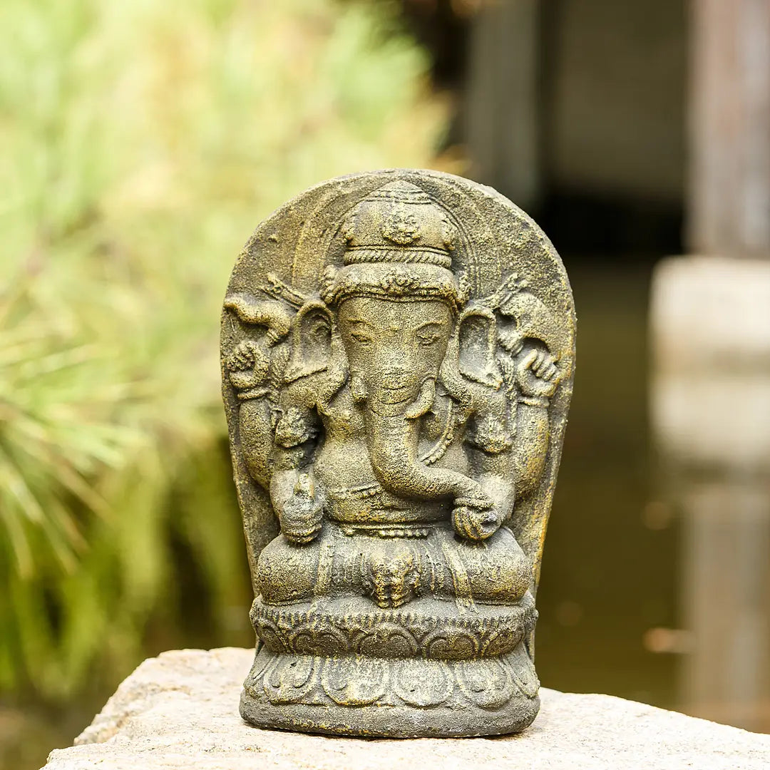 Golden Ganesh 12H Volcanic Ash Statue - Hindu God of Success & Prosperity - Home Decor, Office Blessing & Meditation Altar Piece