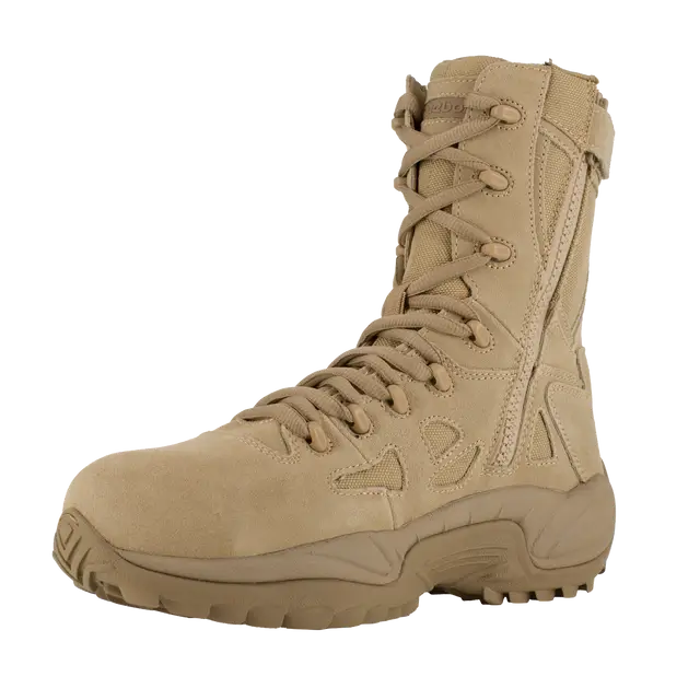 RB 8 Inch Composite Toe Side Zip Military Work Boots - Desert Tan - Lightweight Safety Footwear for Construction, Hiking & Outdoor Work