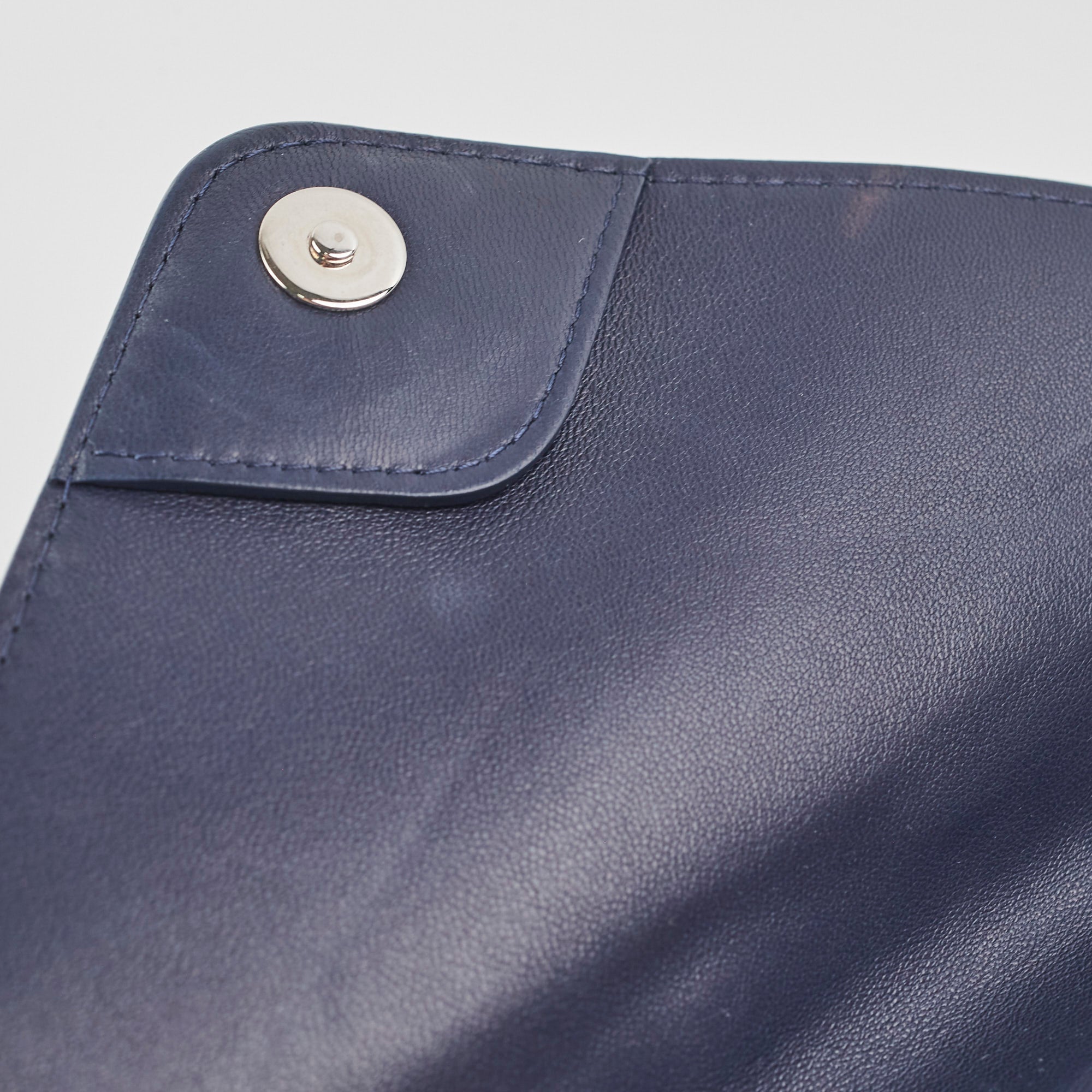 Chanel Navy Blue Leather Envelope Clutch Bag for Women - Elegant Evening Purse for Parties, Weddings & Special Occasions