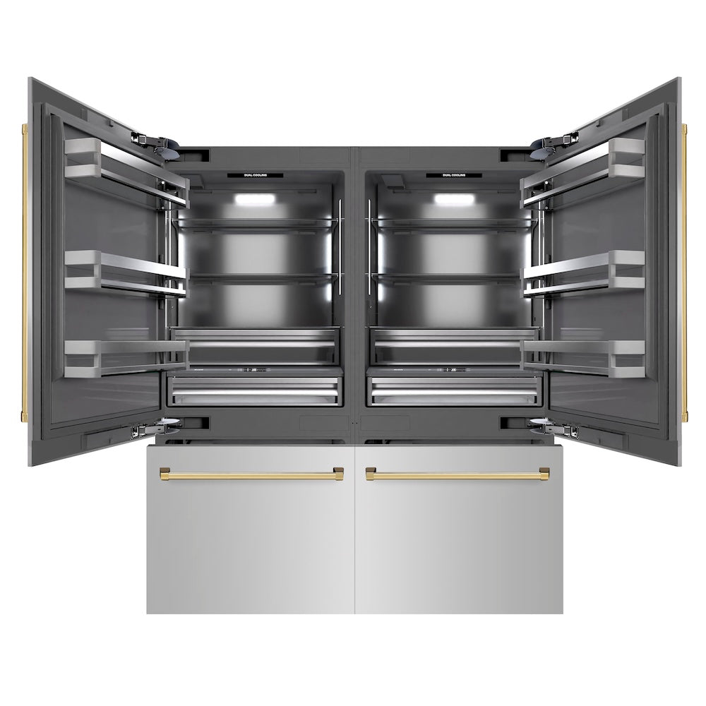ZLINE Autograph Edition 72-Inch French Door Built-In Refrigerator - 39.6 cu.ft Capacity, Bottom Freezer, Stainless Steel with Graphite Gray Interior & Polished Gold Accents - Includes Water Dispenser & Ice Maker (GRBITZ 304 72G) - Perfect for Modern Kitchens & Luxury Home Upgrades