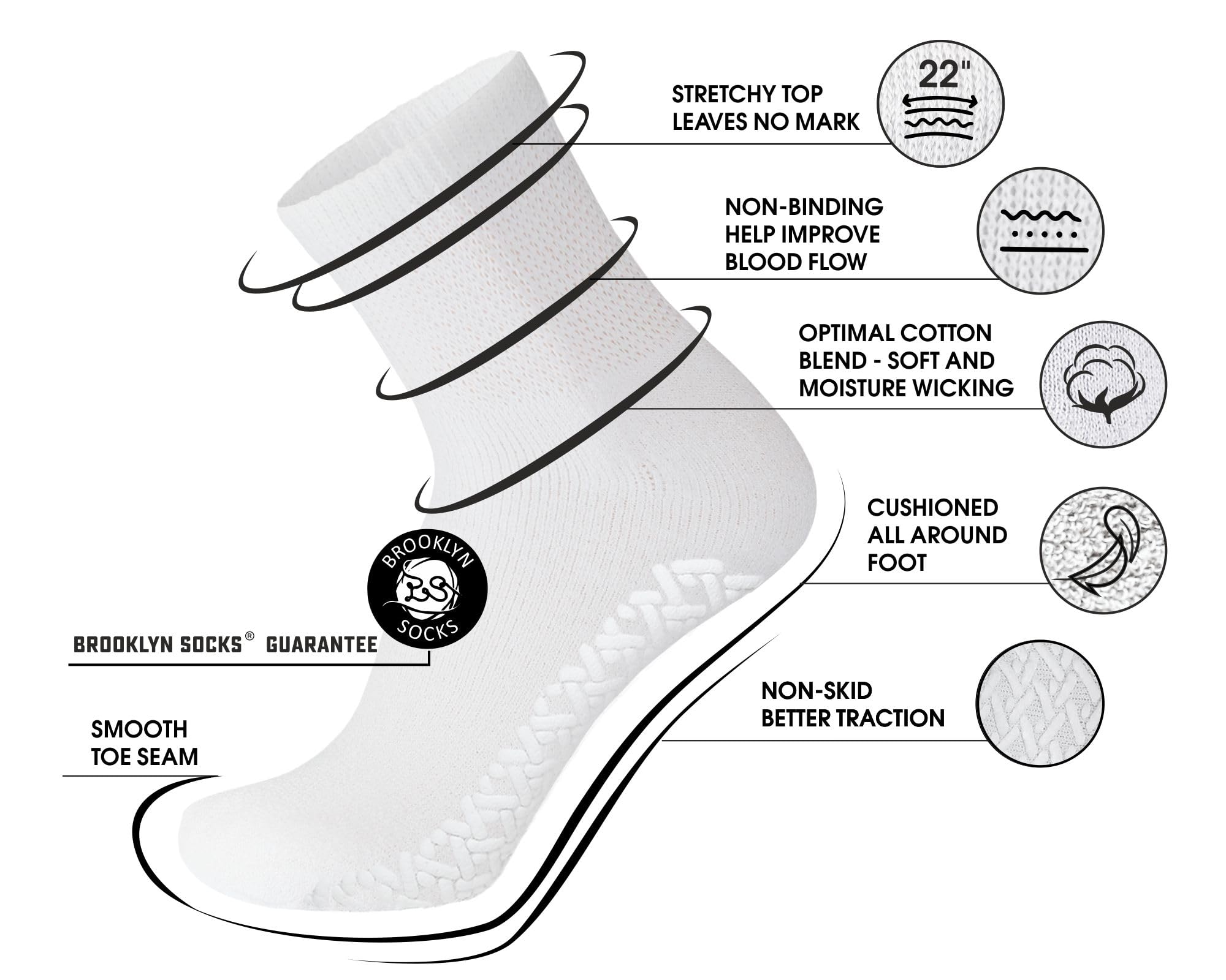 12 Pairs Men's Non-Slip Diabetic Cotton Ankle Socks - Non-Binding Therapeutic Socks with Gripper Soles for Circulation (White, Size 10-13) - Ideal for Daily Wear, Work & Diabetic Foot Care