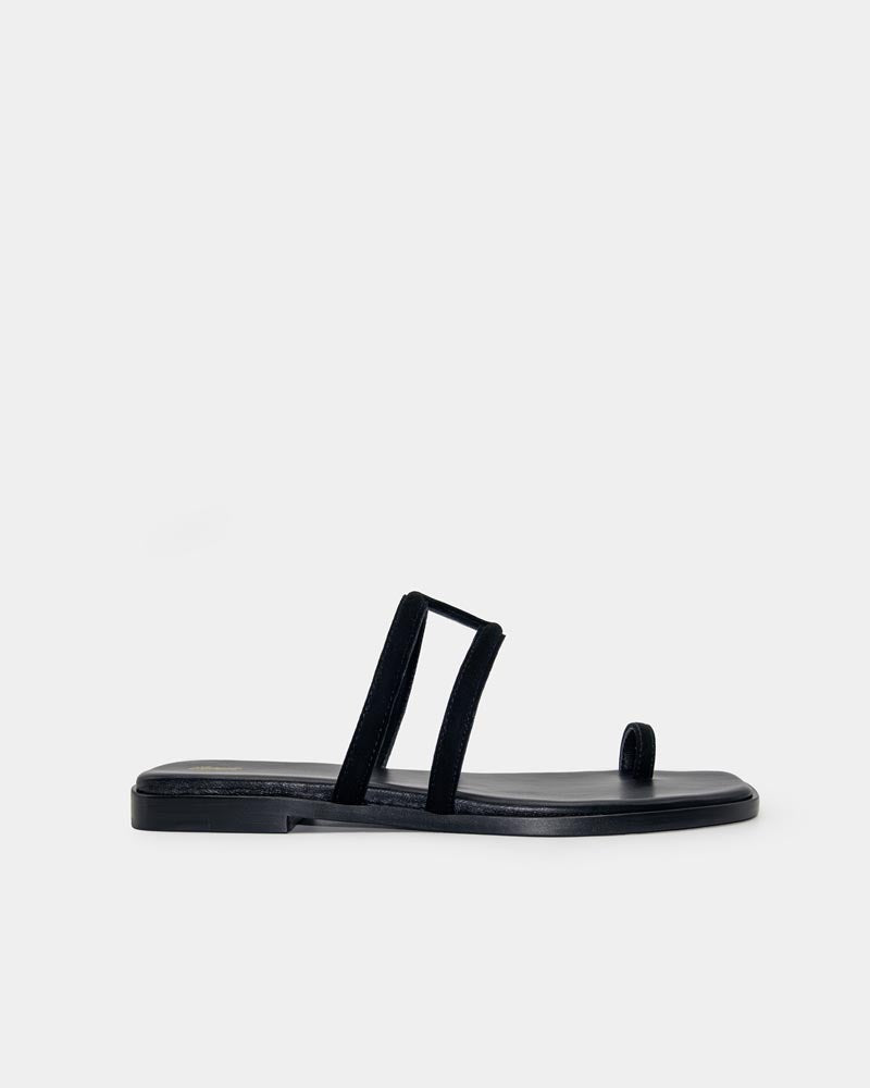 Black Suede Slip-On Sandals with Toe Ring - Comfortable Women's Summer Shoes for Beach, Vacation & Casual Wear