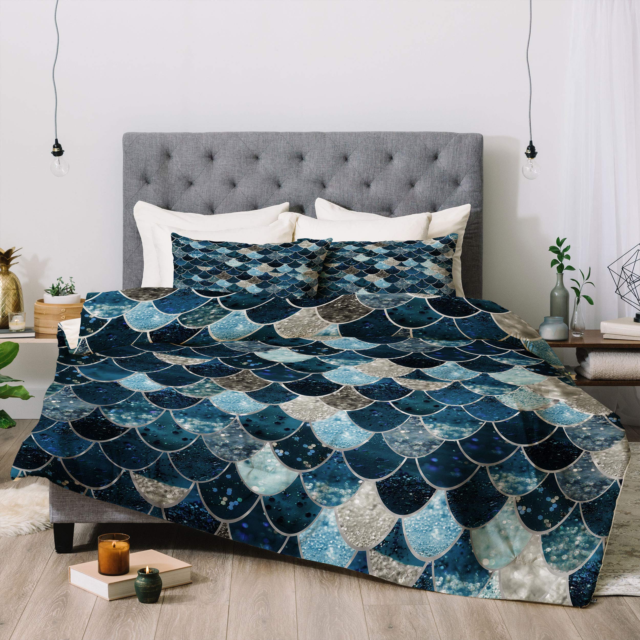 Midnight Blue Monika Strigel Comforter Set with Pillowcases - Full/Queen Size Mermaid Themed Bedding | Perfect for Coastal, Nautical or Mermaid Inspired Bedroom Decor