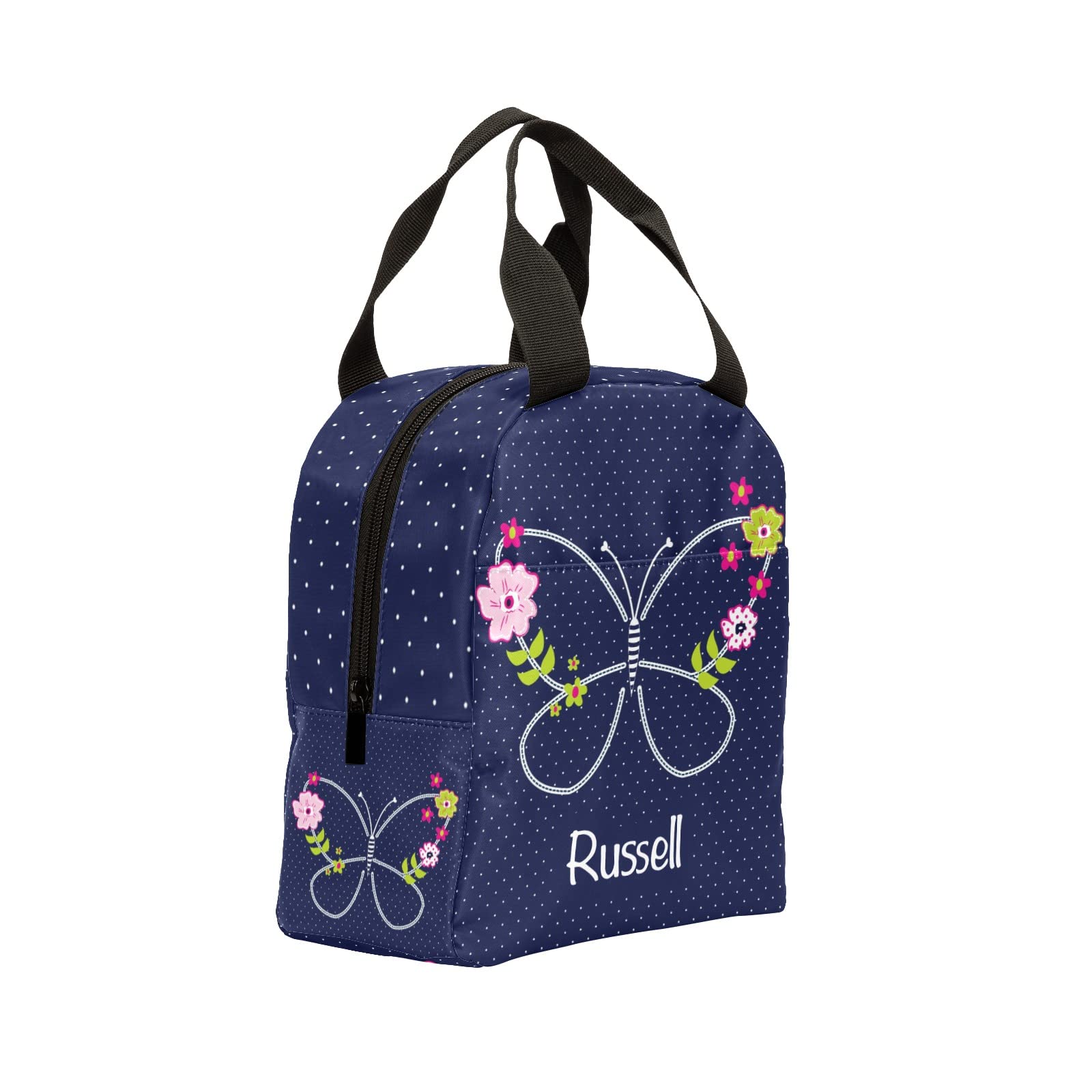 Custom Butterfly Polka Dot Insulated Lunch Bag - Personalized Tote for Women, Girls & Boys - Perfect for School, Work & Picnics